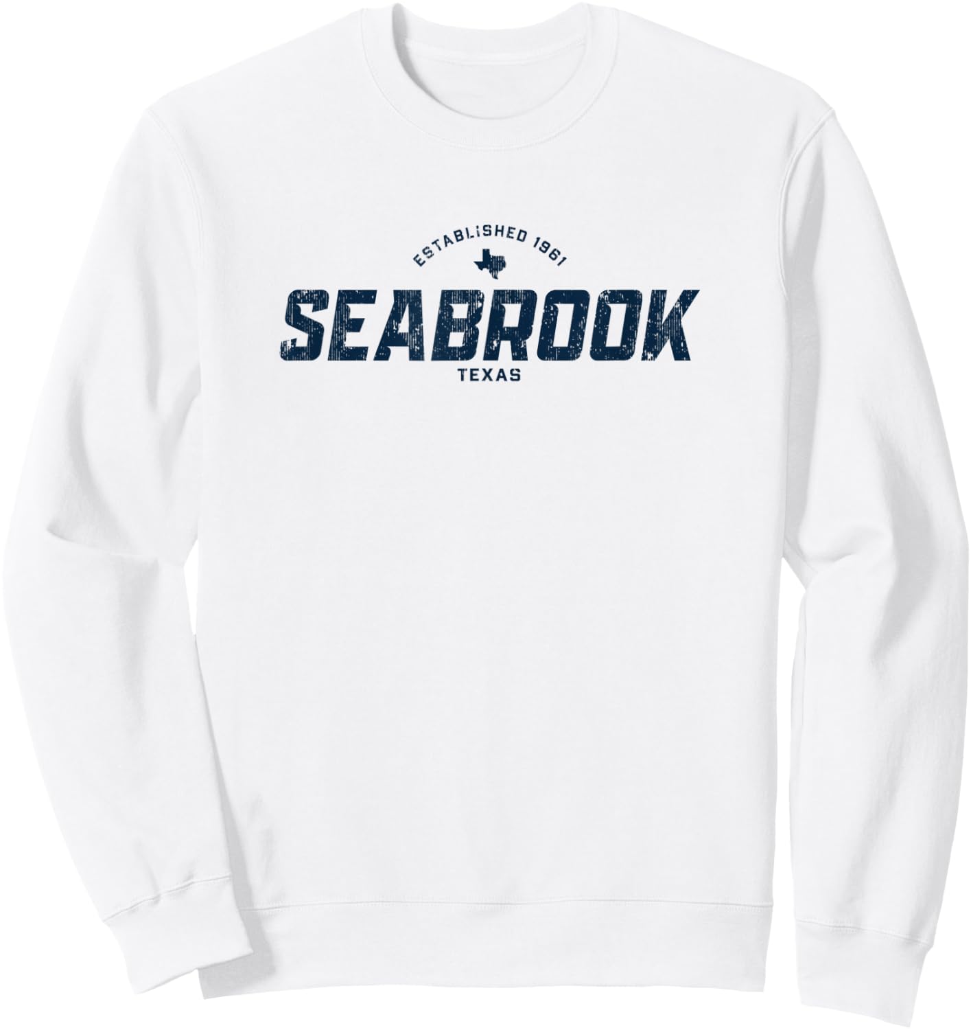 Seabrook Texas TX Vintage Athletic Navy Sports Logo Sweatshirt - Sweatshirt | White