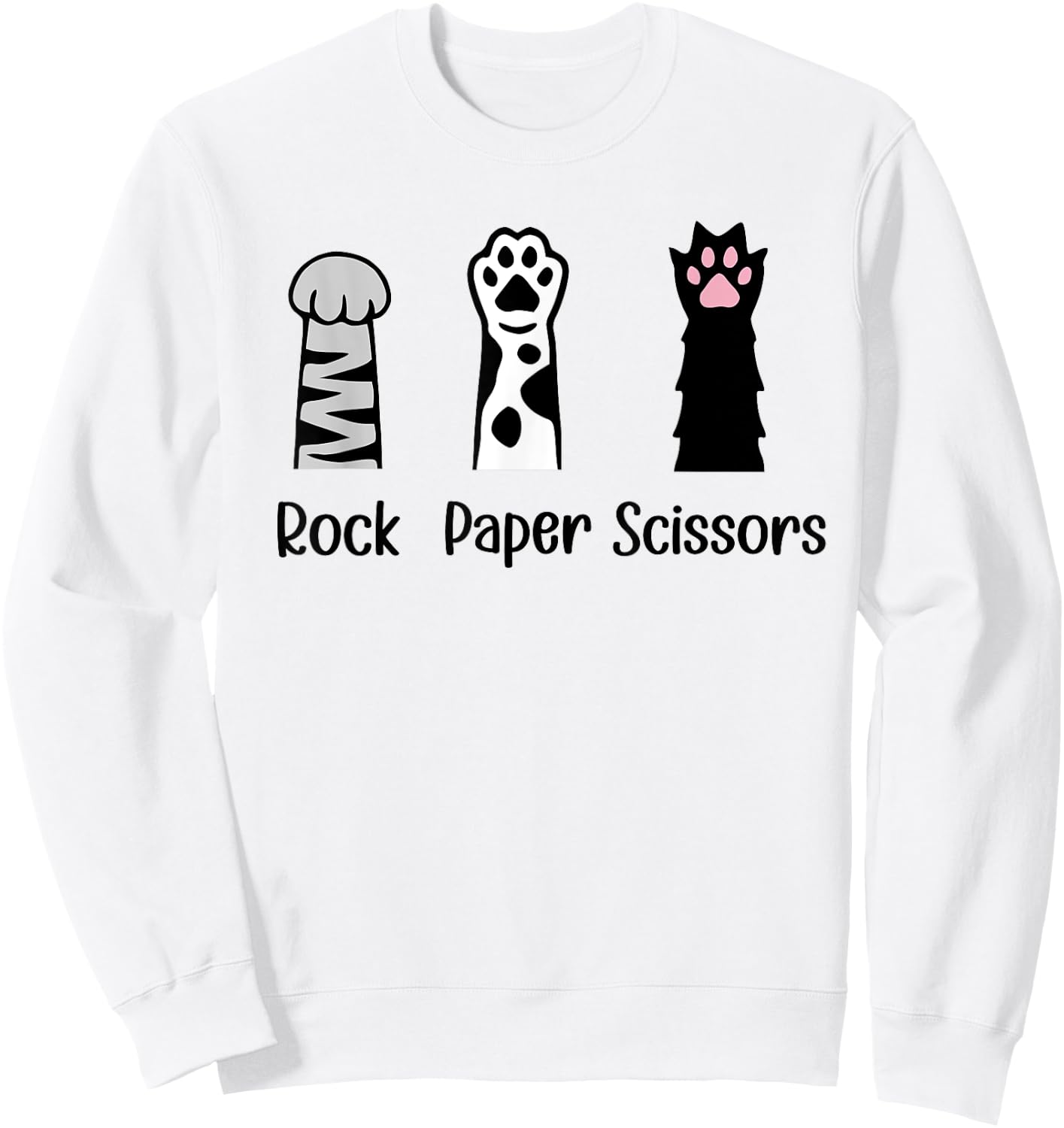 Introvert Cat Animal Rescue Pet Lover Gifts ROCK PAPER SCISSORS Hand Game Cute Paw Funny Cat Lover Sweatshirt - Sweatshirt | White