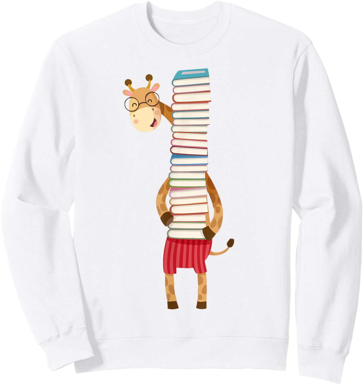Teacher Reading Giraffe Holding Book Character Kid Boy Women Sweatshirt - Sweatshirt | White