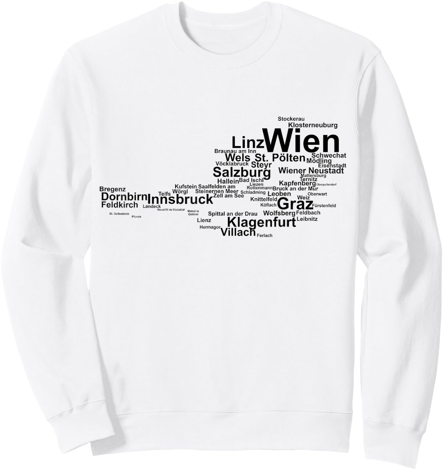 Austria Map Silhouette, Cities Towns Travel Vacation Austria Sweatshirt - Sweatshirt | White