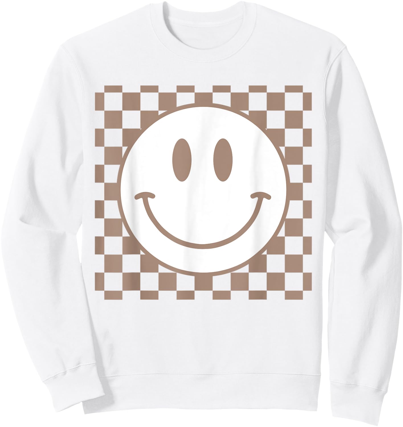 Retro Happy Face Checkered Pattern Smile Face Trendy Sweatshirt - Sweatshirt | White