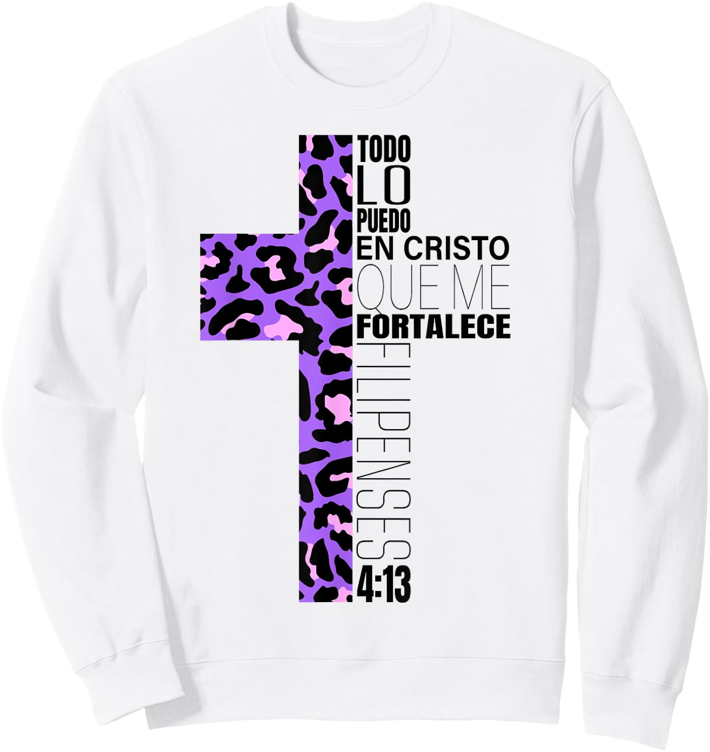 Cheetah Print Cross Christian Spanish Gifts Women Español Sweatshirt - Sweatshirt | White