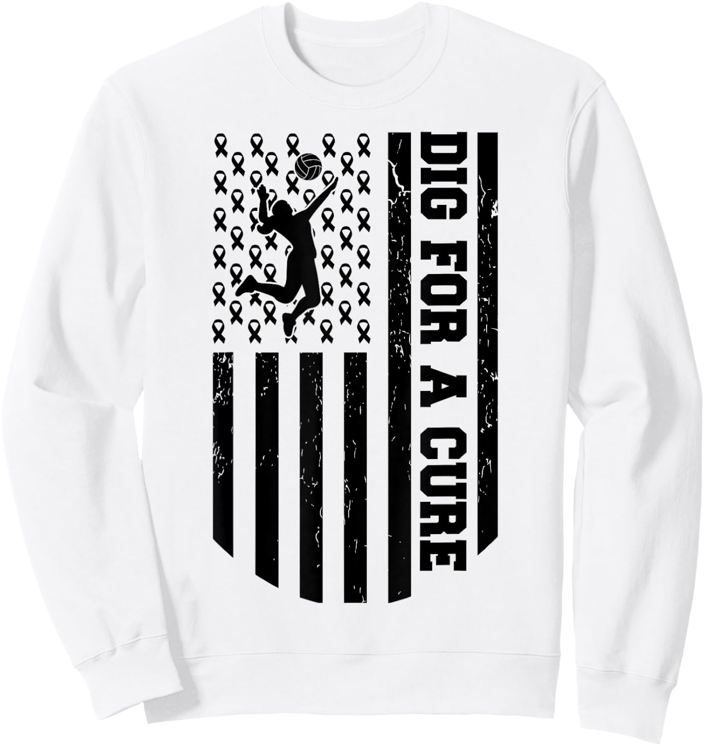 Dig For A Cure Breast Cancer Volleyball Pink American Flag Kids Men Sweatshirt - Sweatshirt | White