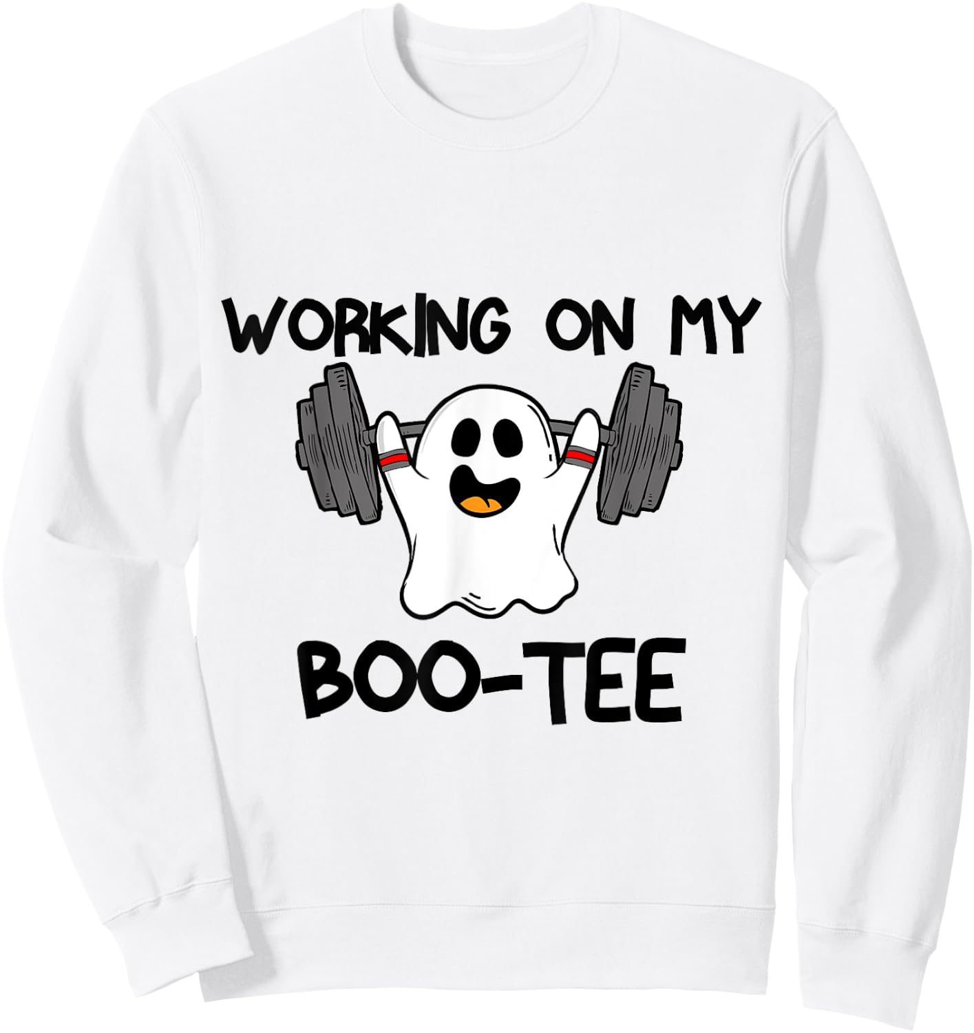 Working On My Booty Boo Ty Funny Halloween Gym Ghost Sweatshirt - Sweatshirt | White