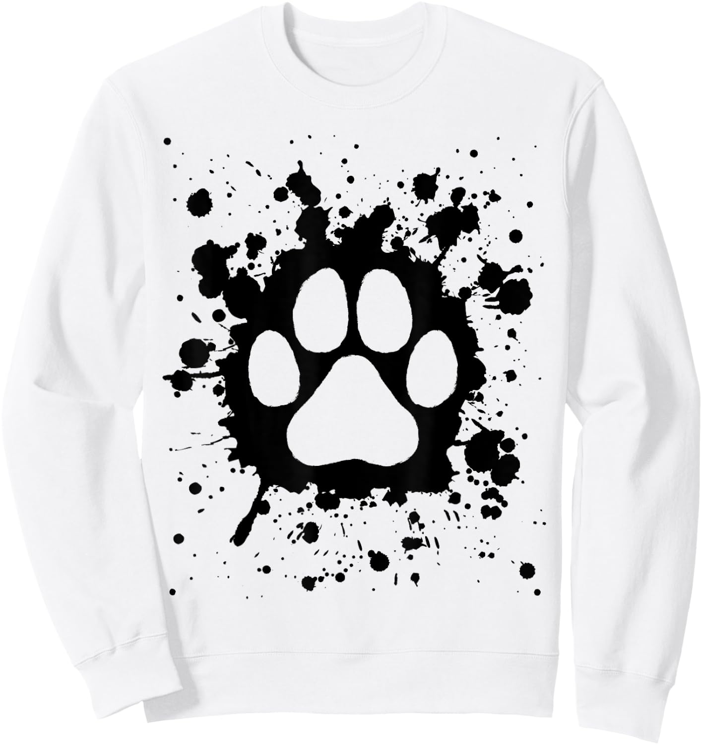 Cat Dog Paw Print Black Splatter Pet Lover Men Women Girls Kids Sweatshirt - Sweatshirt | White