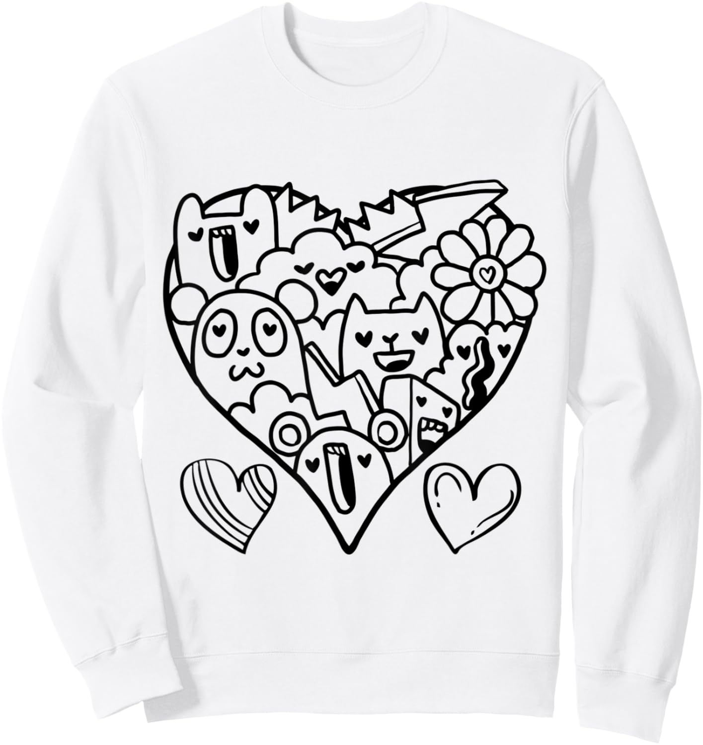 To Paint for Kids, Coloring Doodle Art Heart Sweatshirt - Sweatshirt | White