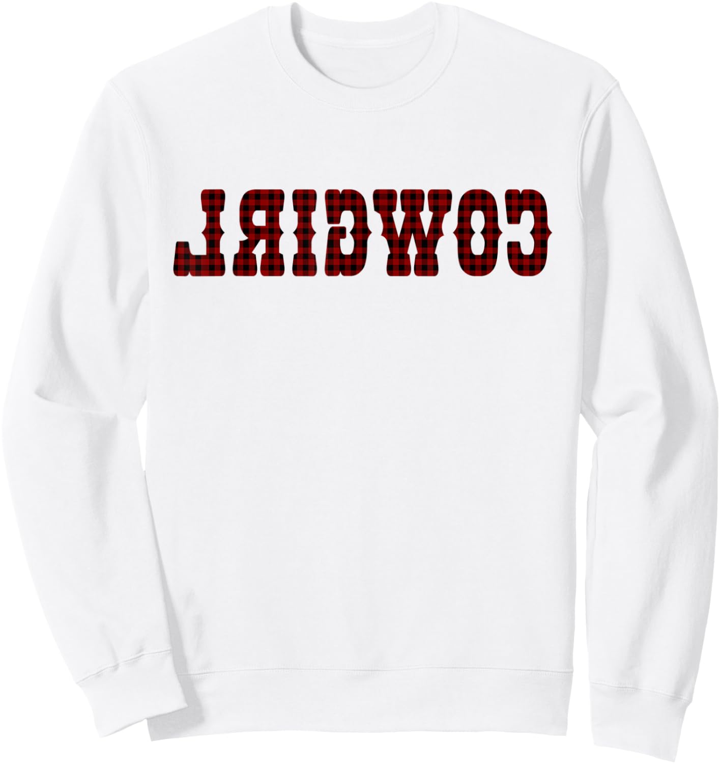 Country Funny Red Plaid Fall Buffalo Plaid Reverse Cowgirl Sweatshirt - Sweatshirt | White