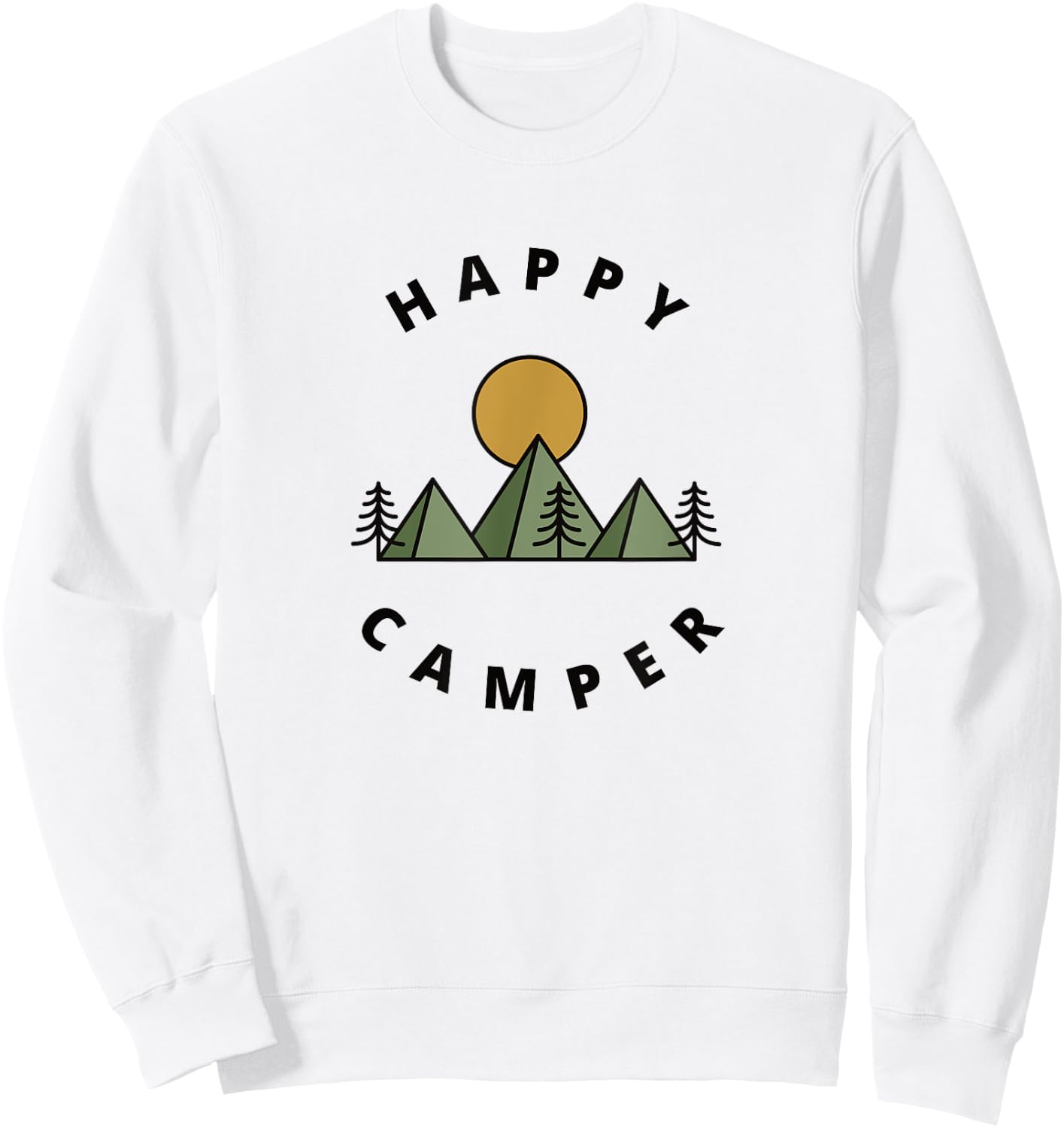 Happy Camper Camping Camp Forest Mountains Minimalist Sweatshirt - Sweatshirt | White