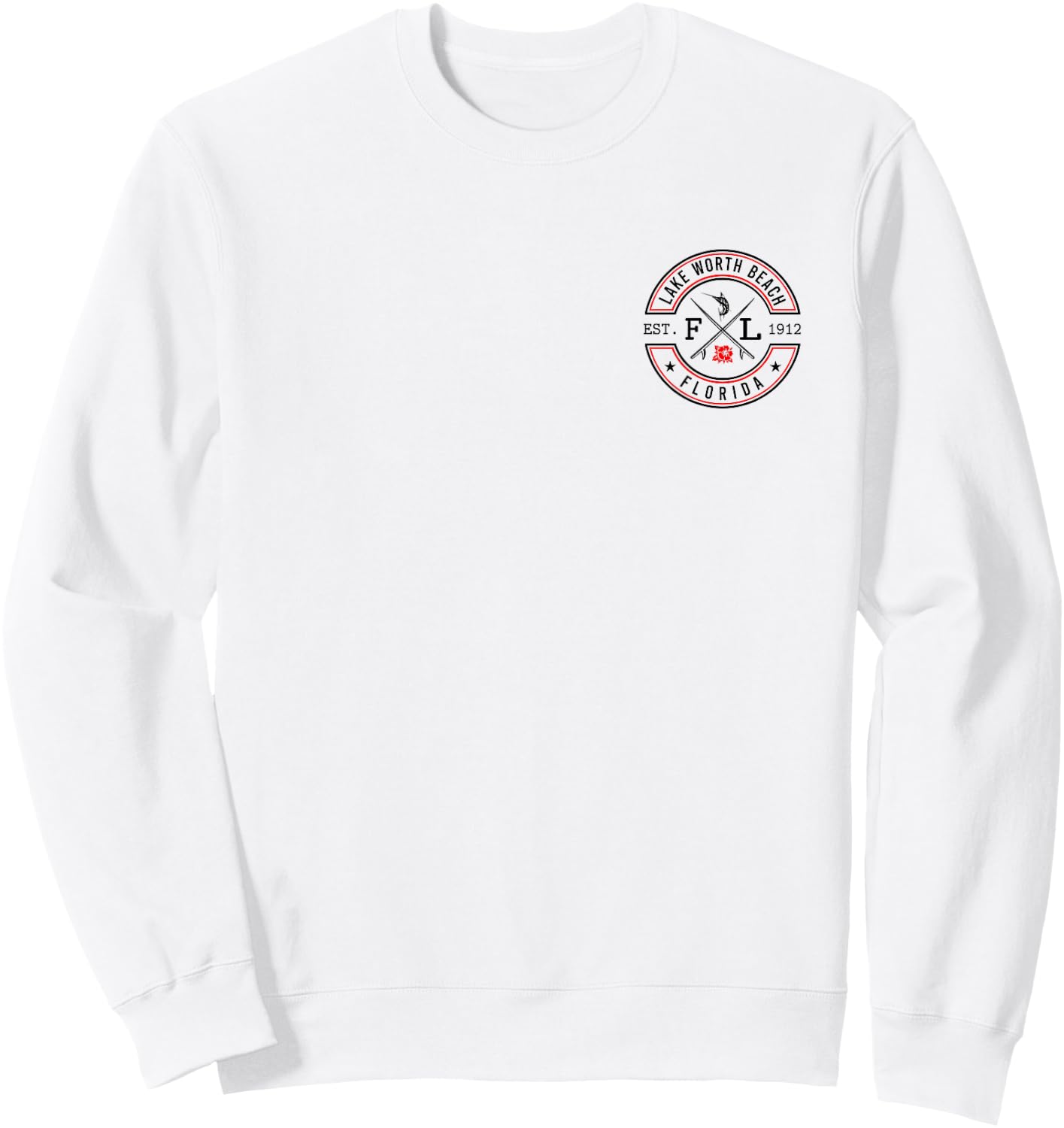 Lake Worth Beach Florida FL Retro Surfer Beach Front & Back Sweatshirt - Sweatshirt | White