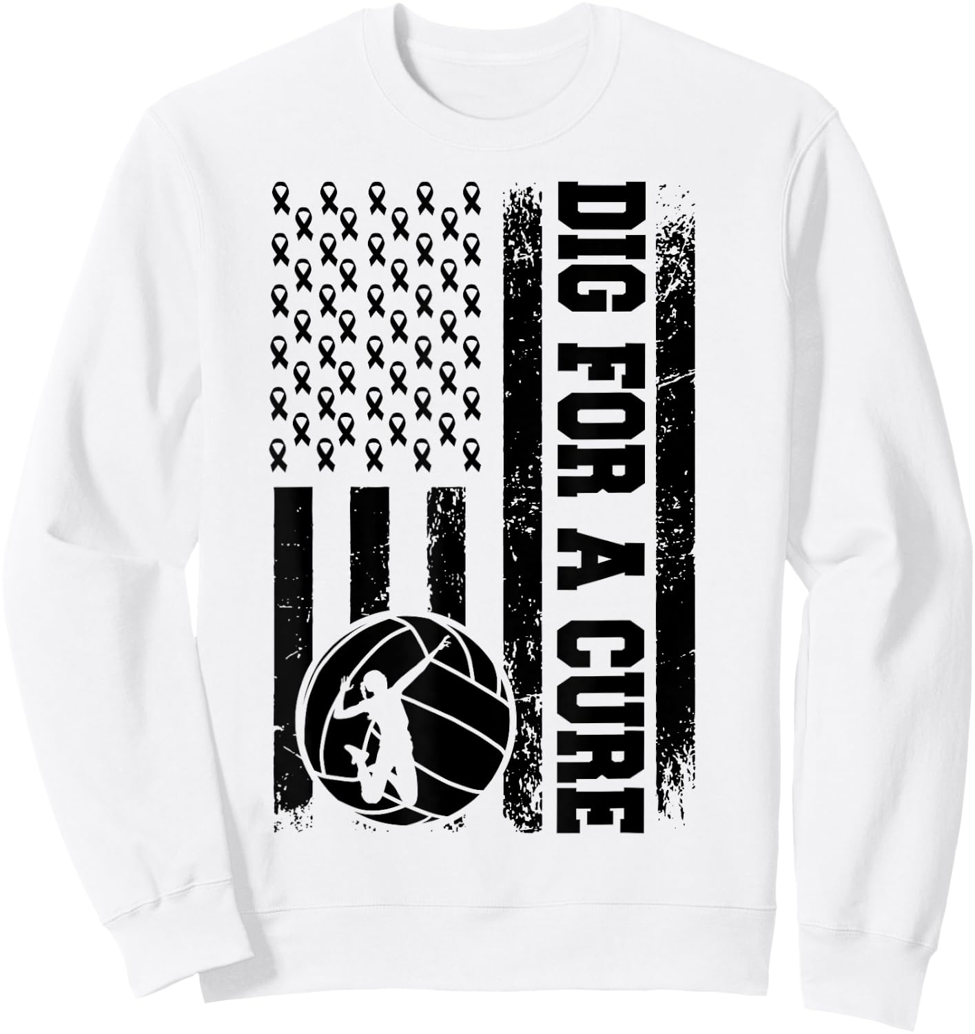 Dig For A Cure Breast Cancer Volleyball Pink American Flag Women Kids Men Sweatshirt - Sweatshirt | White
