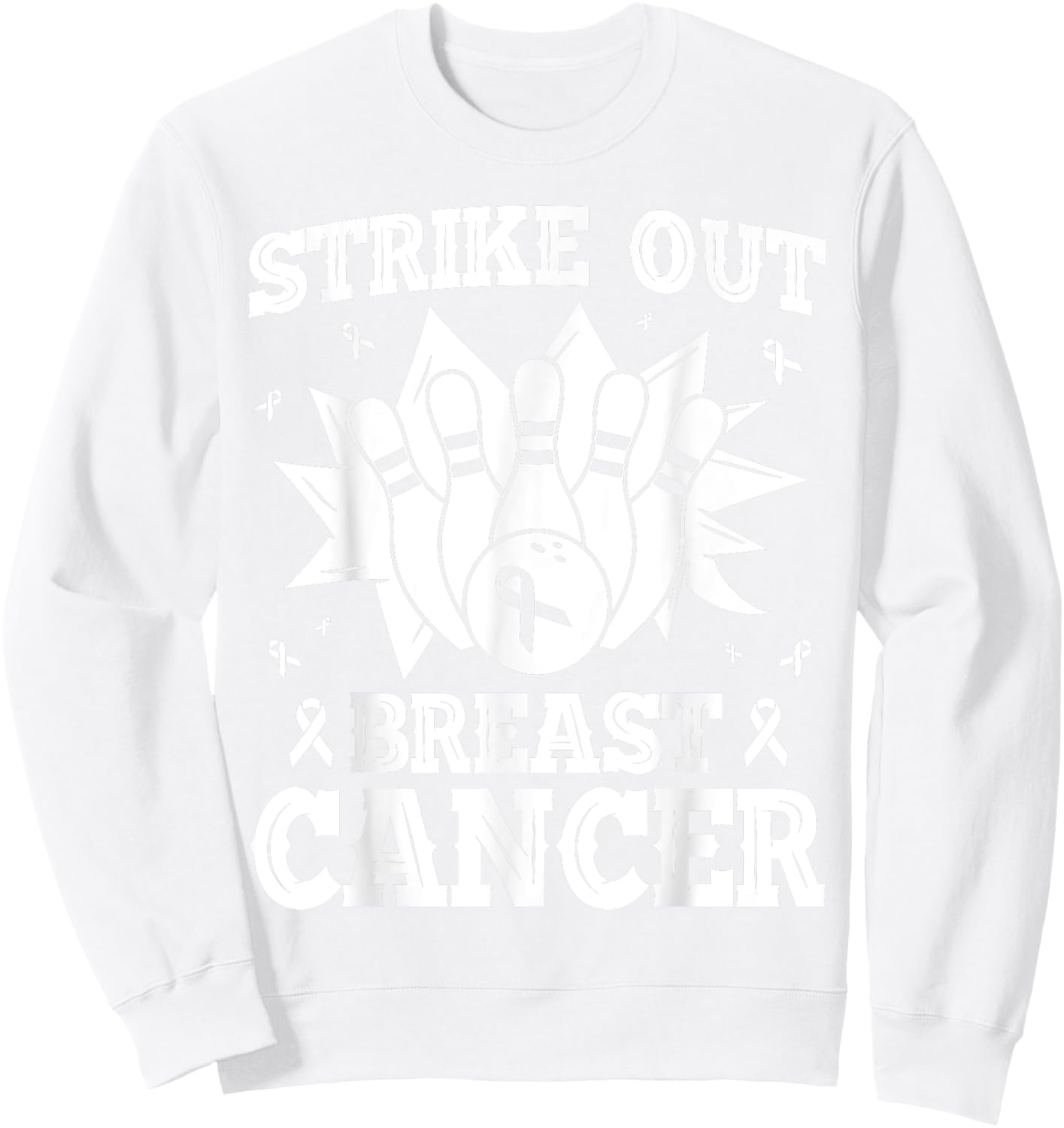Strike Out Bowling Pink Ribbon Breast Cancer Awareness Sweatshirt - Sweatshirt | White