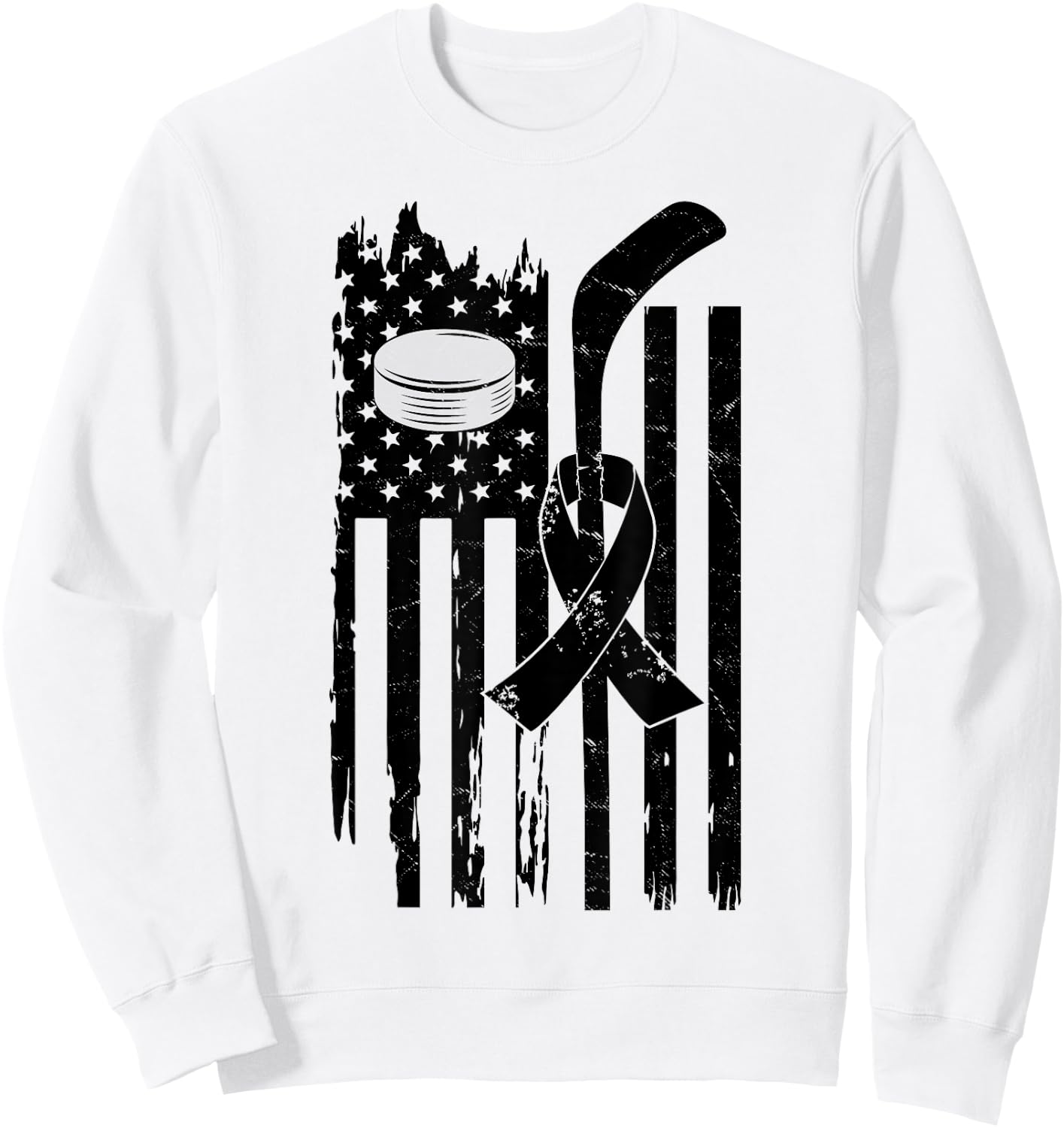 Hockey Pink Ribbon Breast Cancer Awareness Sport Lover Sweatshirt - Sweatshirt | White