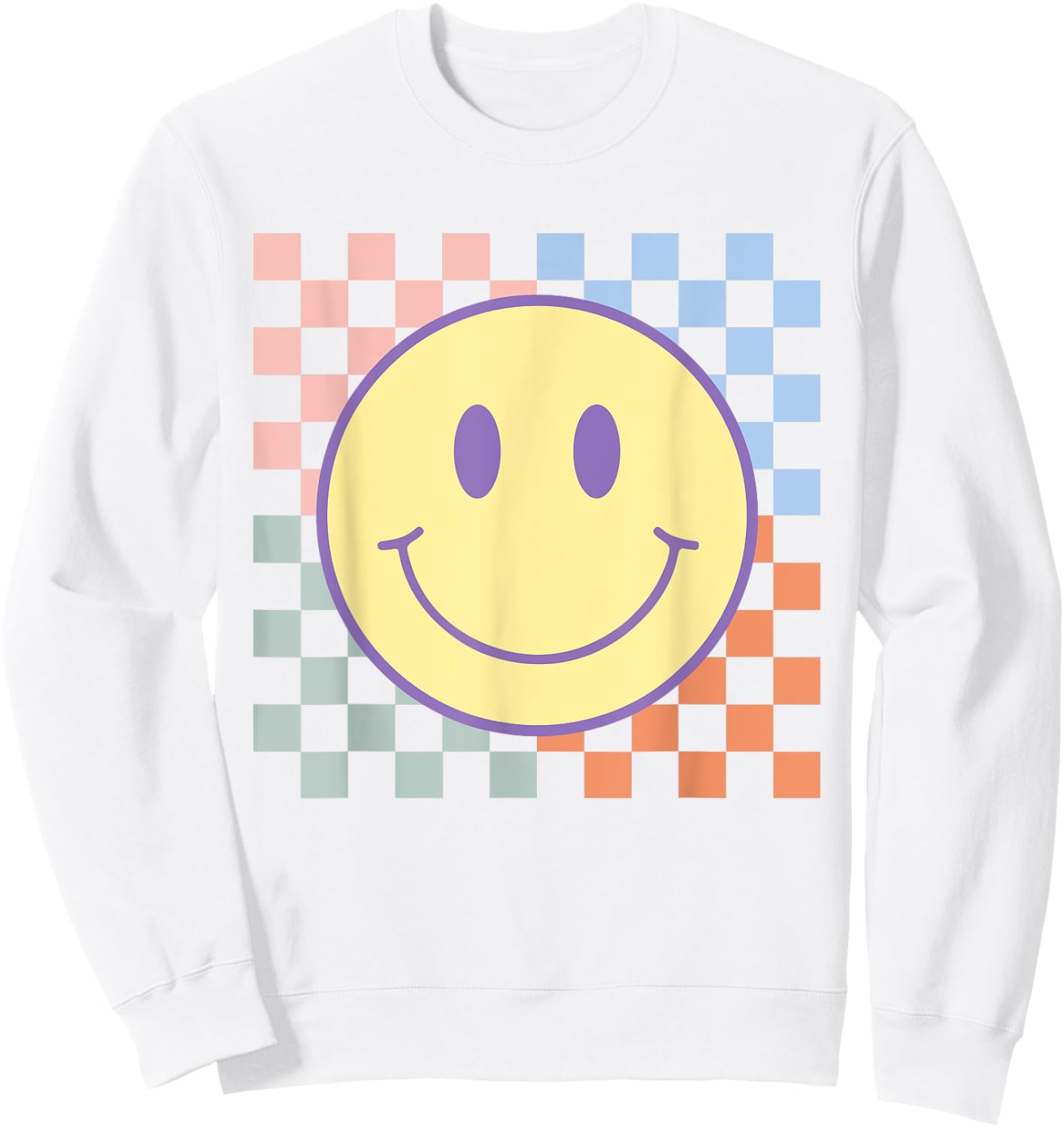 Retro Smile Face Shirts Checkered Pattern Men Kids Sweatshirt - Sweatshirt | White