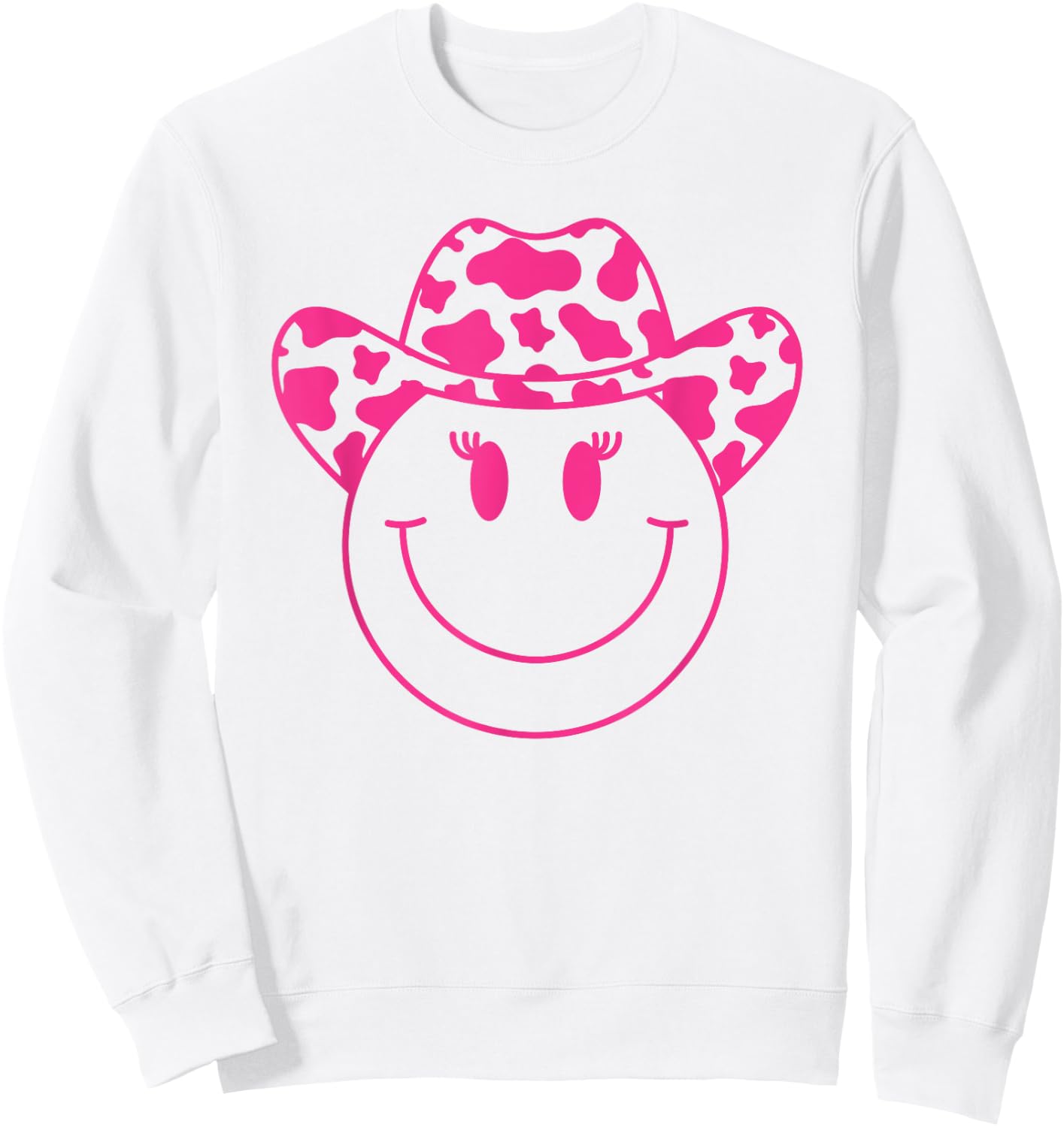 70s Cowgirl Pink Smile Face Cute Happy Face Cowgirl Women Sweatshirt - Sweatshirt | White