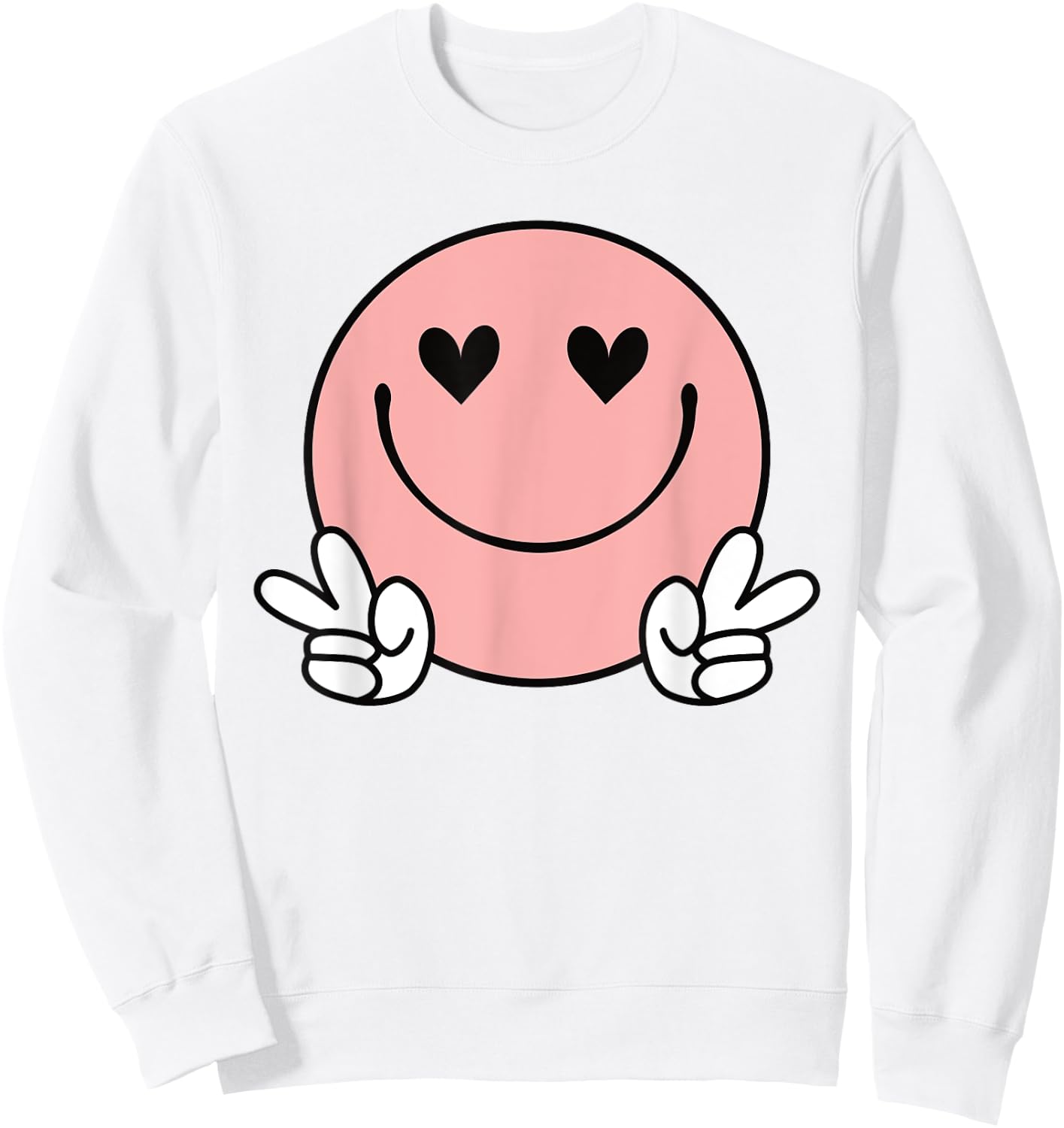 Peace Pink Smile Face Happy Funny Heart Eyes Smiling Face Sweatshirt - Sweatshirt | White
