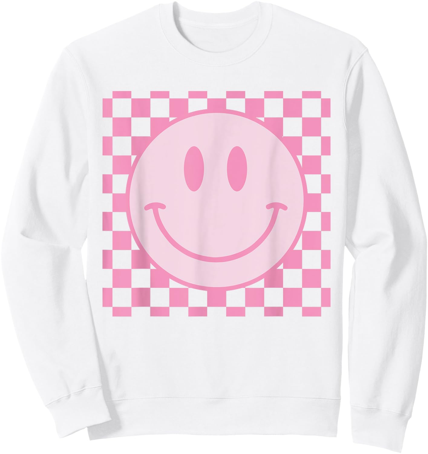 Retro Happy Face Shirt Checkered Pattern Smile Face Trendy Sweatshirt - Sweatshirt | White