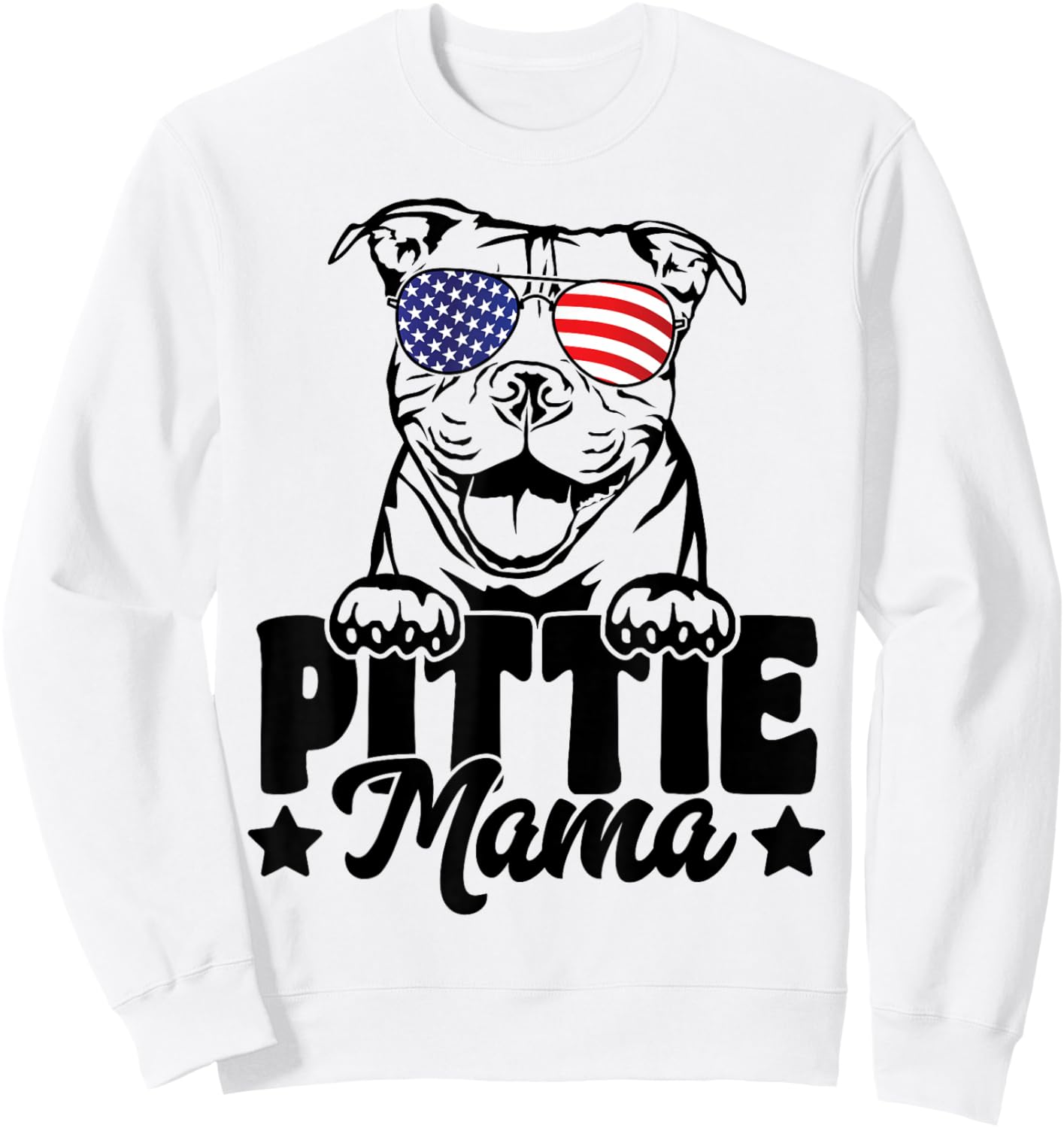 Pittie Mama USA Flag Patriotic Pitbull Dog Lover 4th Of July Sweatshirt - Sweatshirt | White