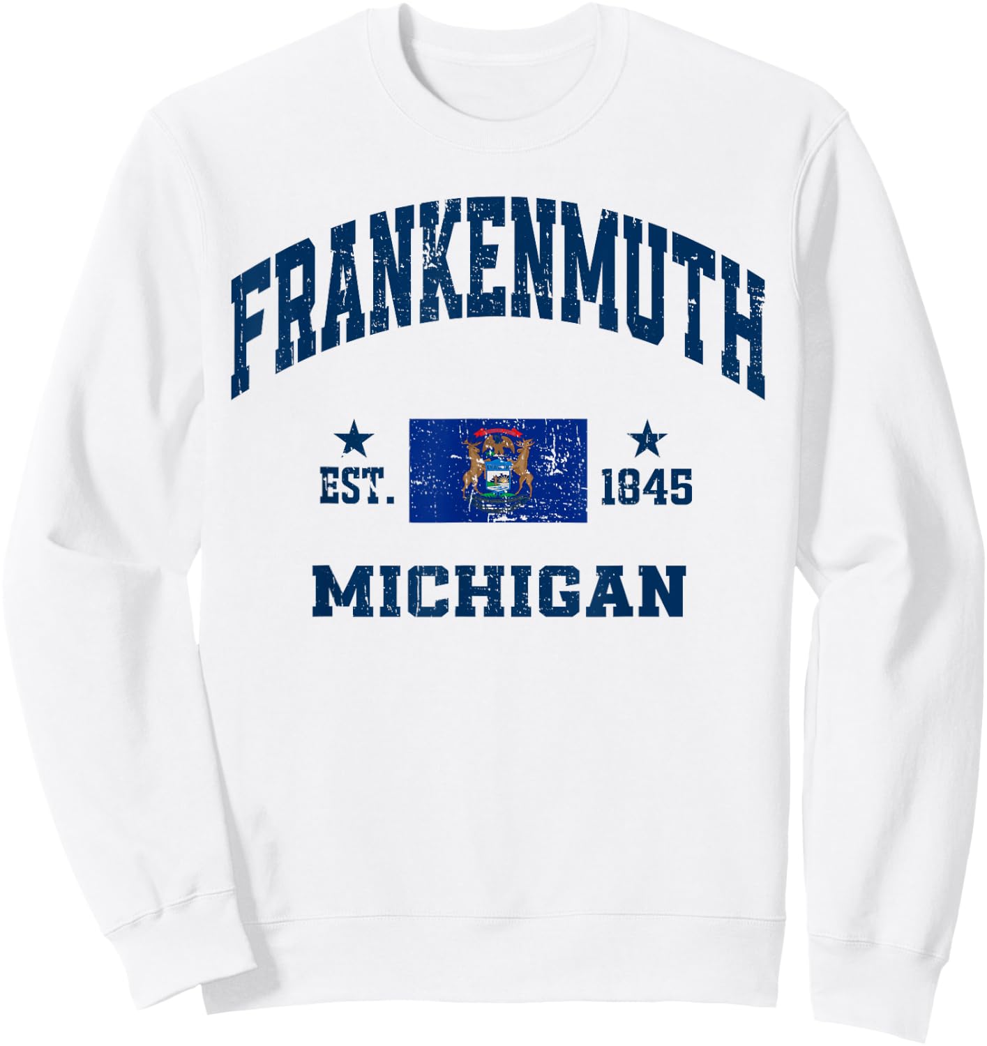 Frankenmuth Michigan MI Vintage State Athletic Navy Sweatshirt - Sweatshirt | White