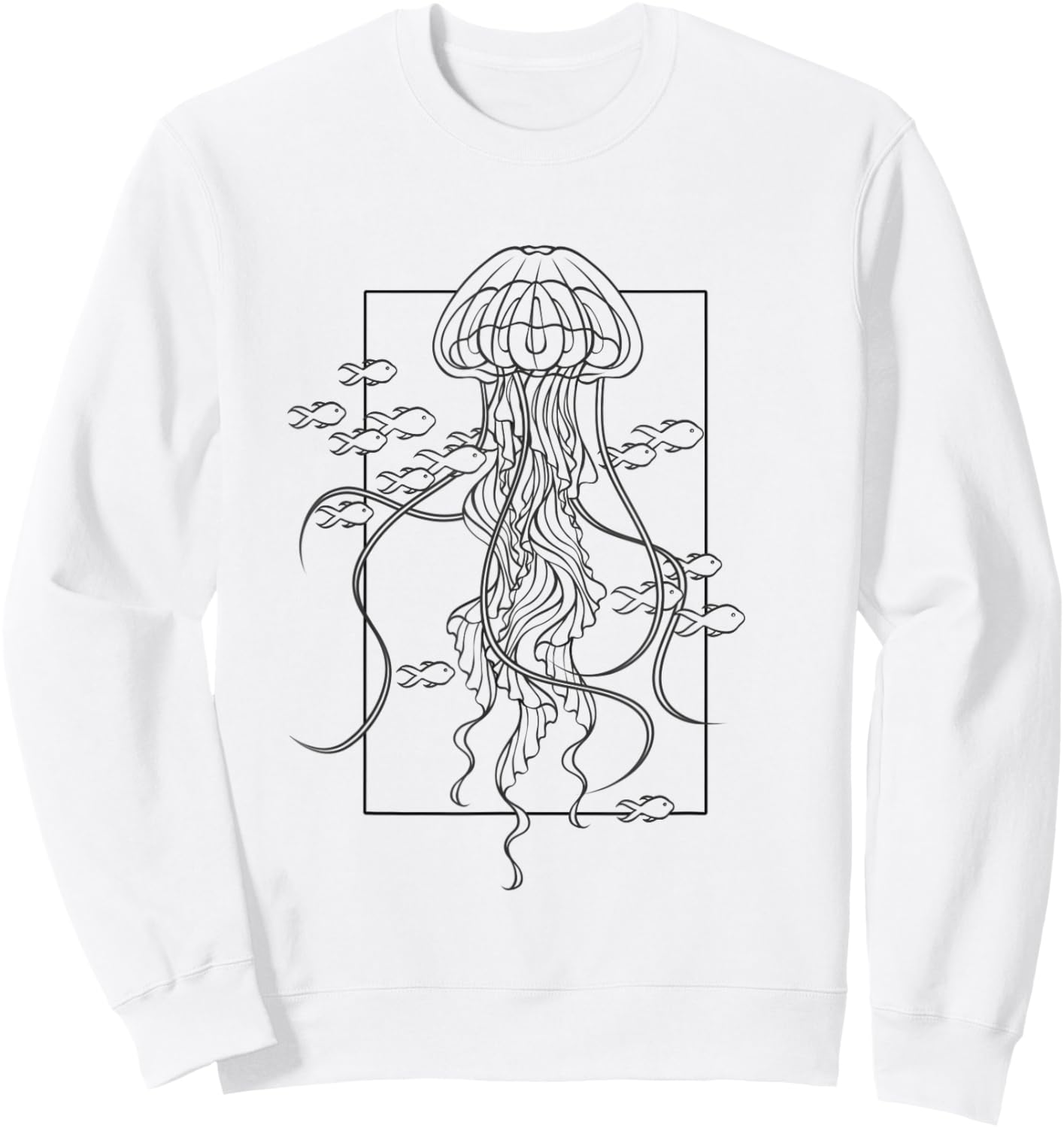 Graphic Jellyfish with Fishes in Sea Sweatshirt - Sweatshirt | White