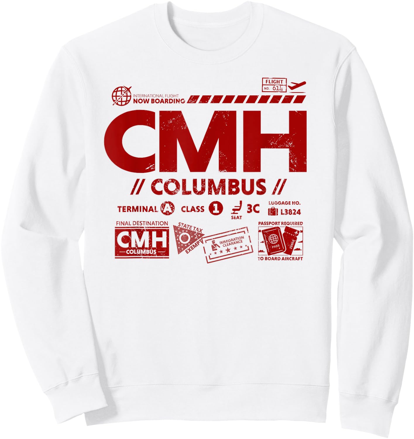 Vintage Columbus CMH Airport Code Travel Day Retro Ohio Tag Sweatshirt - Sweatshirt | White