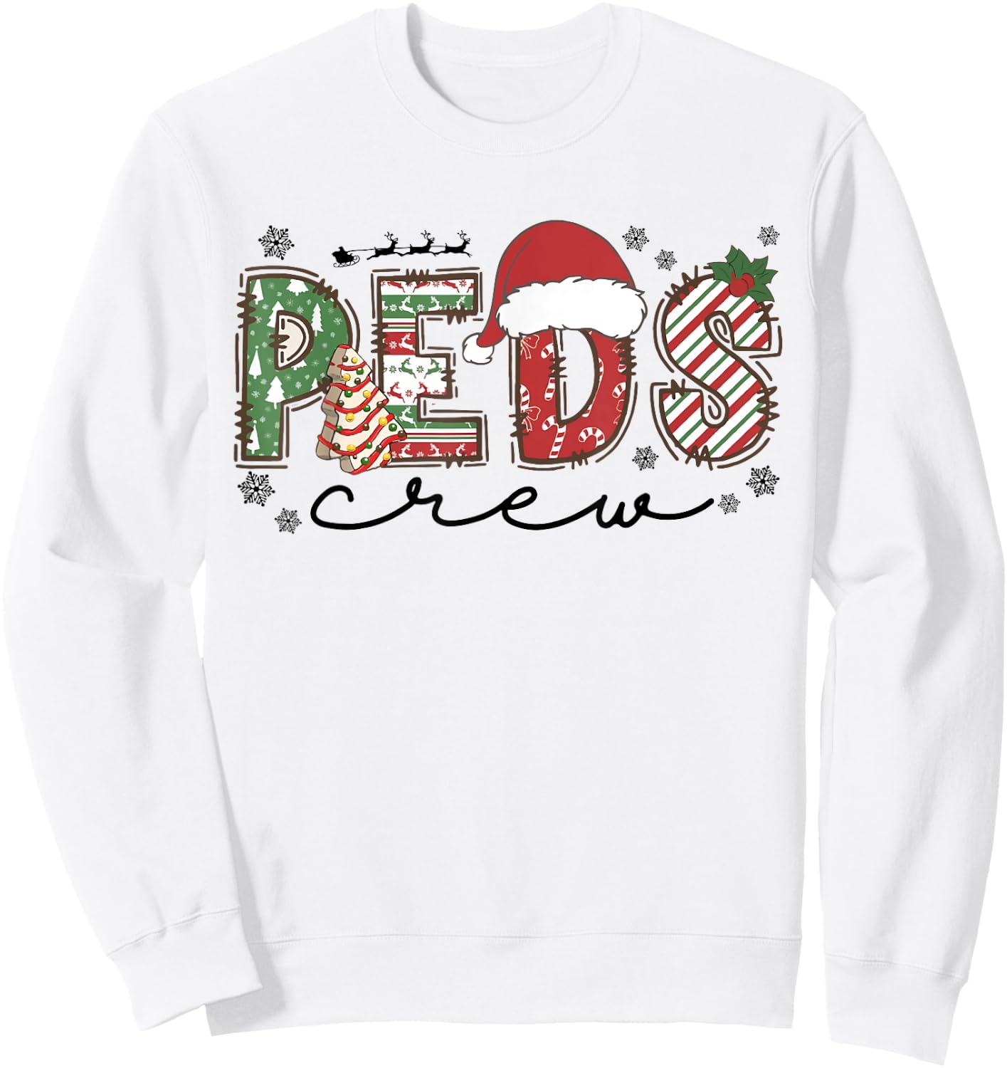 Funny Pediatric Nurse Christmas PEDS Crew Nursing Cute Xmas Sweatshirt - Sweatshirt | White