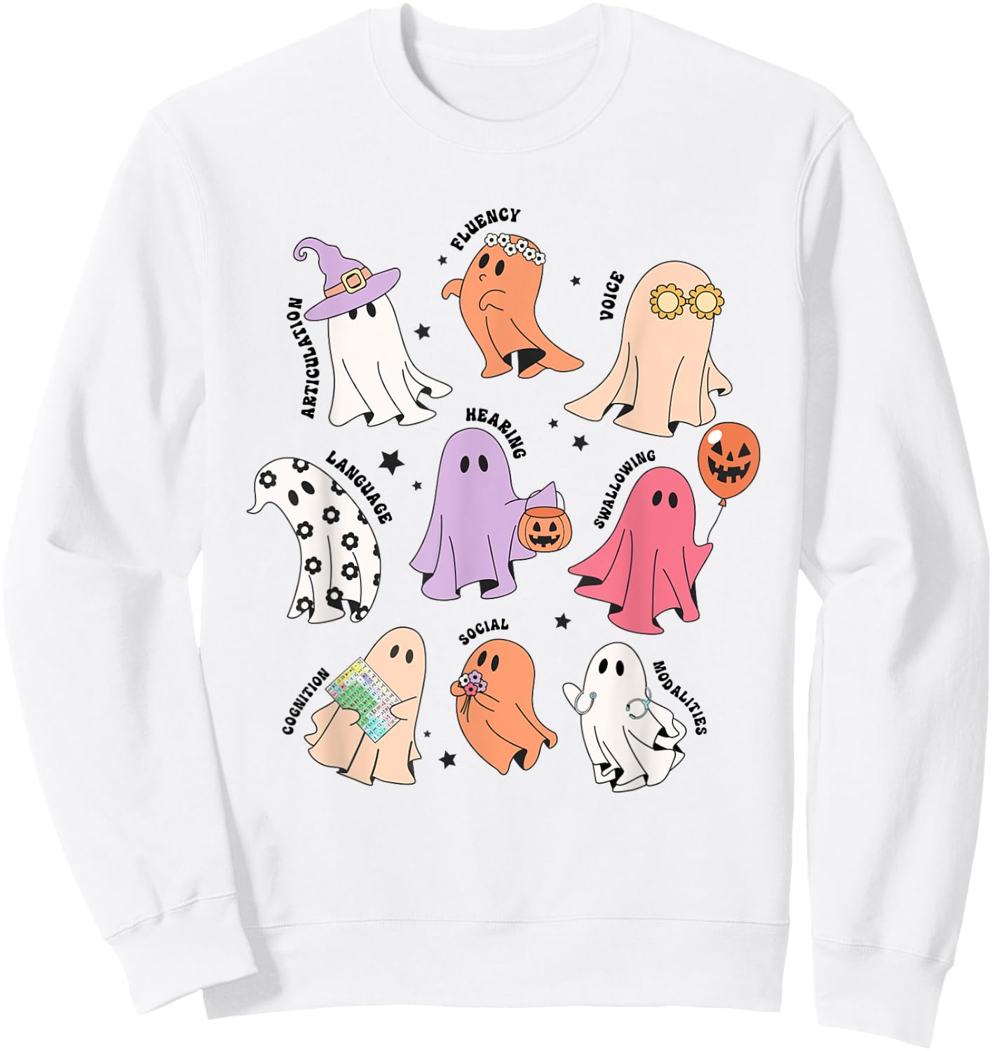 Ghost Friends Halloween AAC SLP Squad Speech Language Sweatshirt - Sweatshirt | White