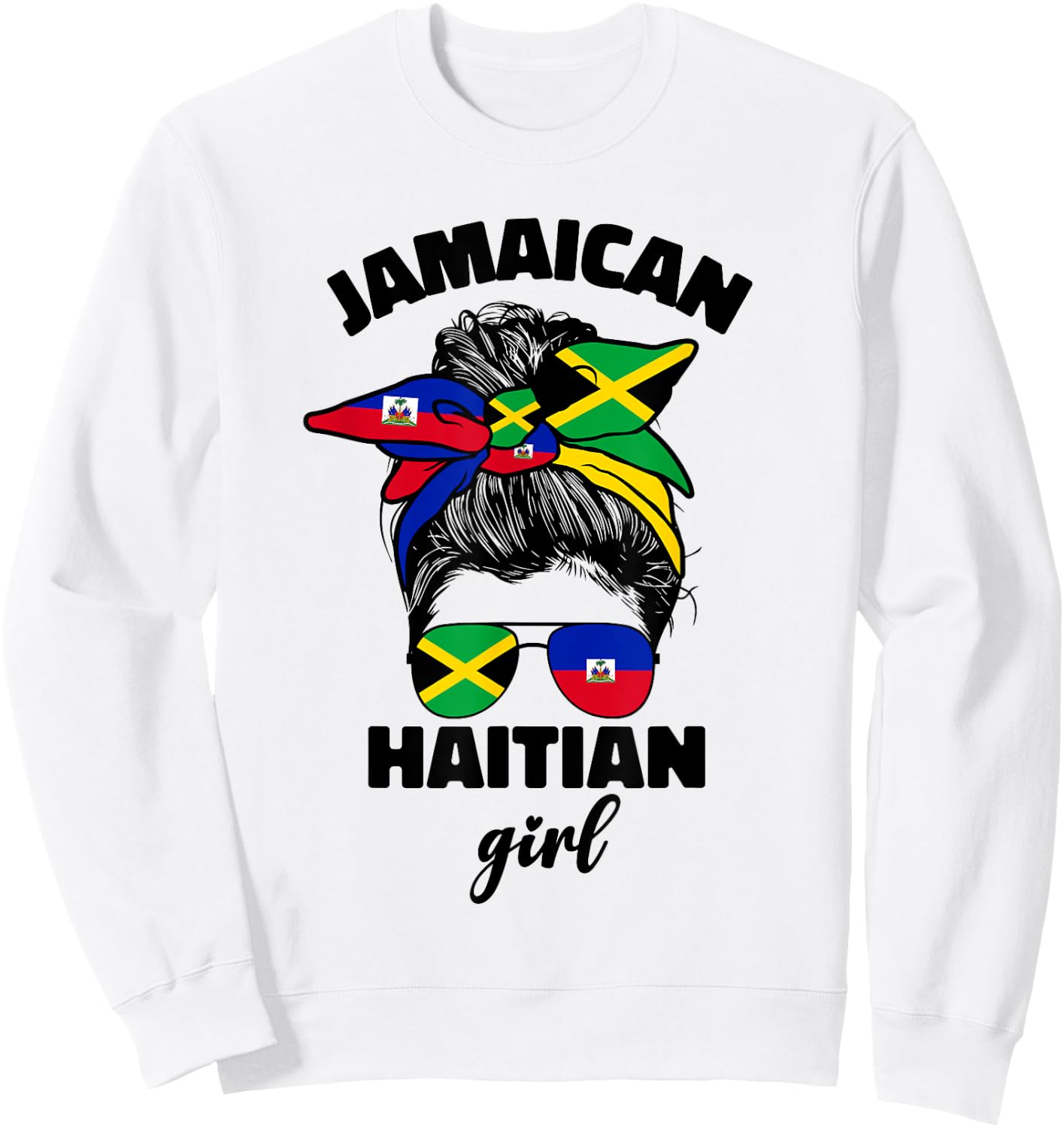 Half Jamaican Haitian Jamaica Flag Haiti Ayiti Girl Women Sweatshirt - Sweatshirt | White