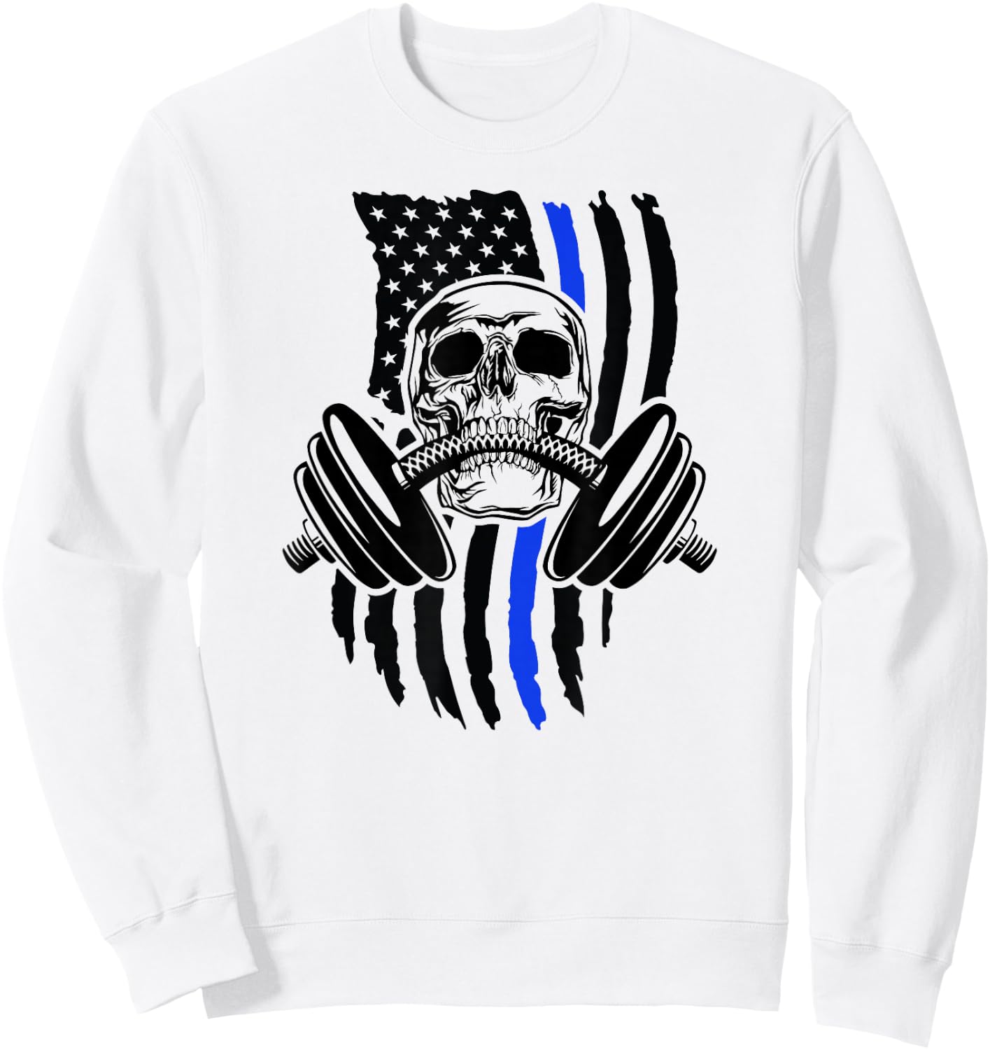 Thin Blue Line Law Enforcement Police Fitness Skeleton Sweatshirt - Sweatshirt | White