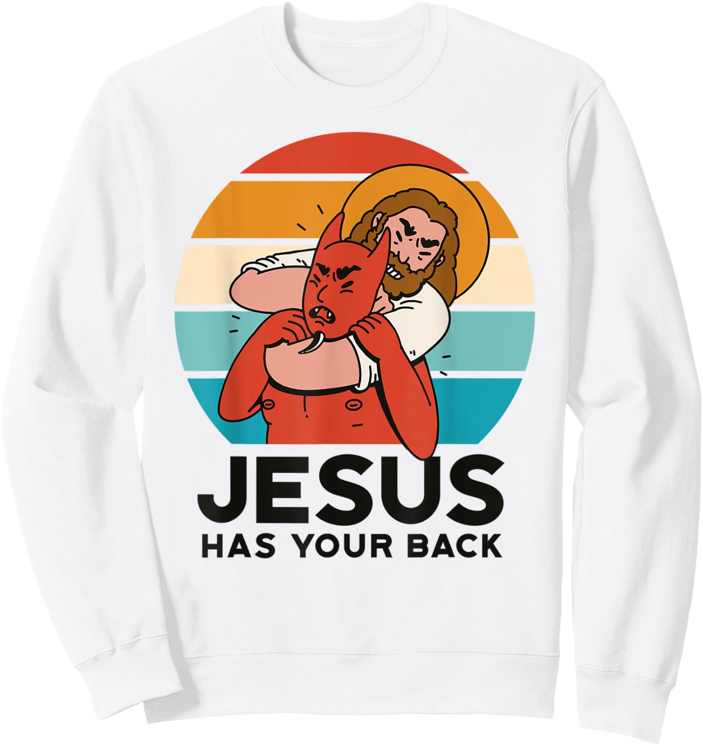Jesus Has Your Back The Devil Sunset Graphic Funny Christian Sweatshirt - Sweatshirt | White