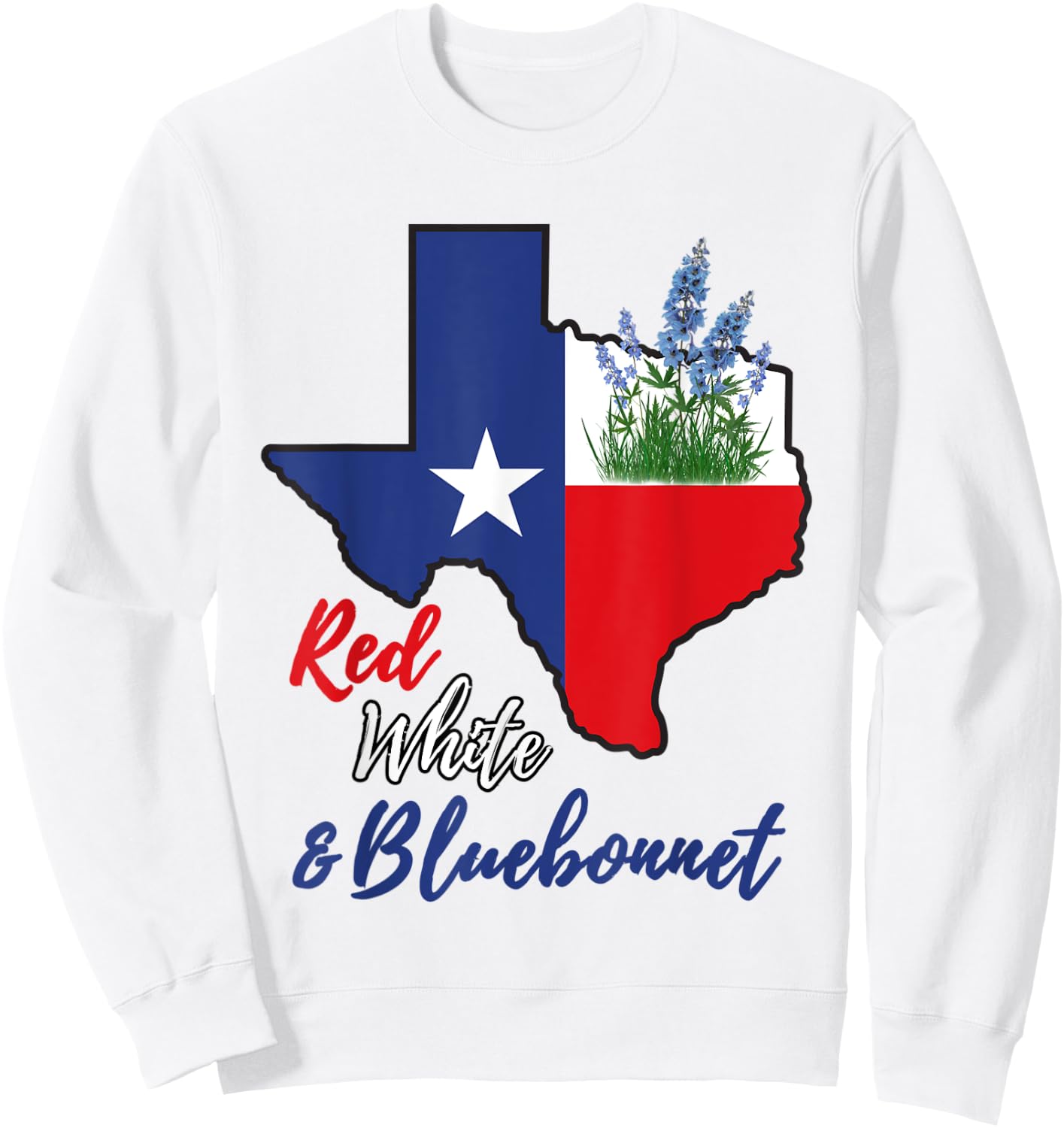Texas Red White & Bluebonnet Flower State Pride Sweatshirt - Sweatshirt | White