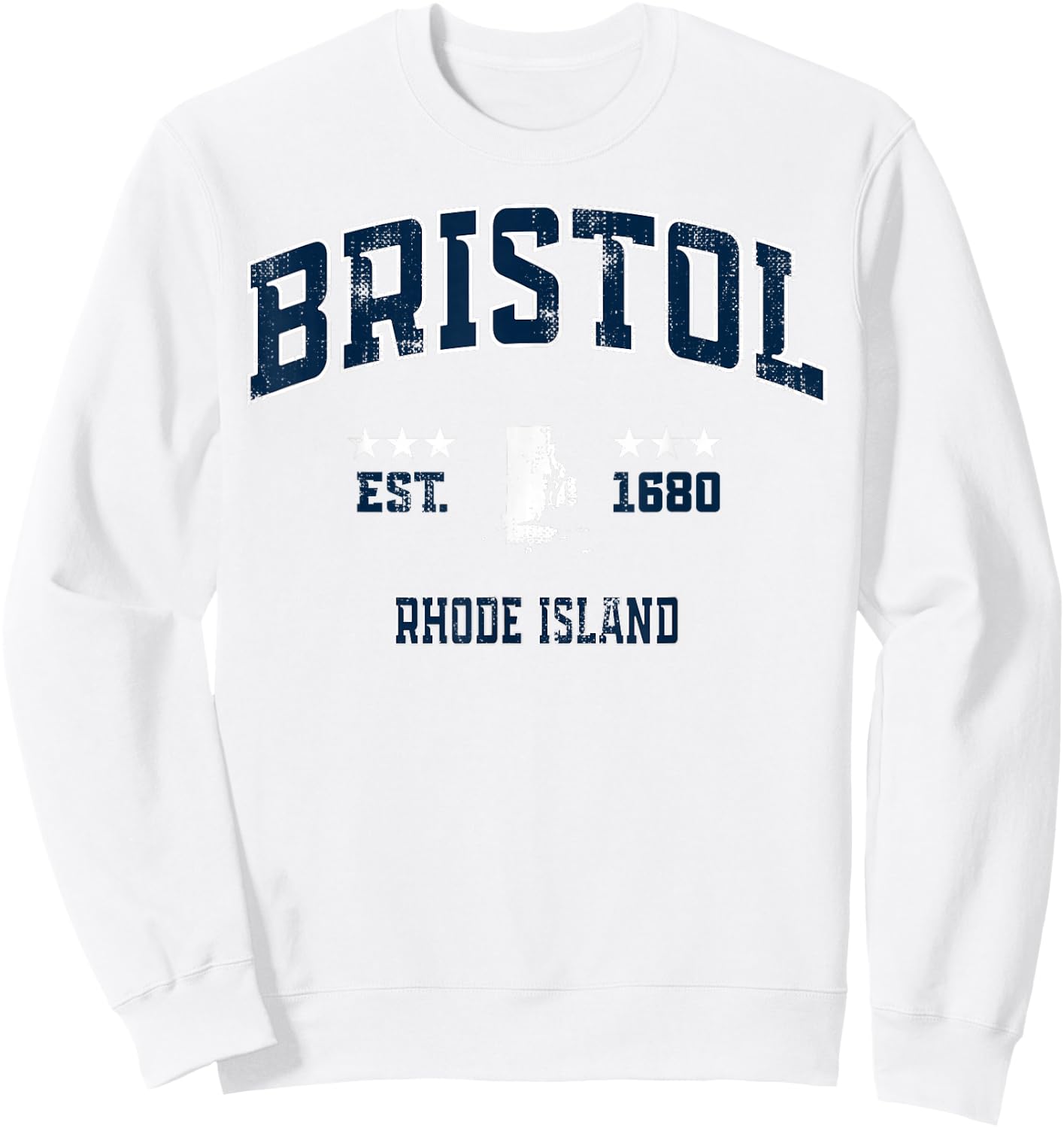 Bristol Rhode Island RI Vintage Athletic Navy Sports Sweatshirt - Sweatshirt | White