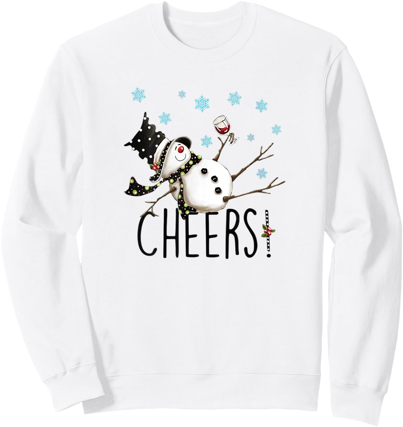 Cheers Snowman And Wine Christmas Apparel & Clothing Sweatshirt - Sweatshirt | White