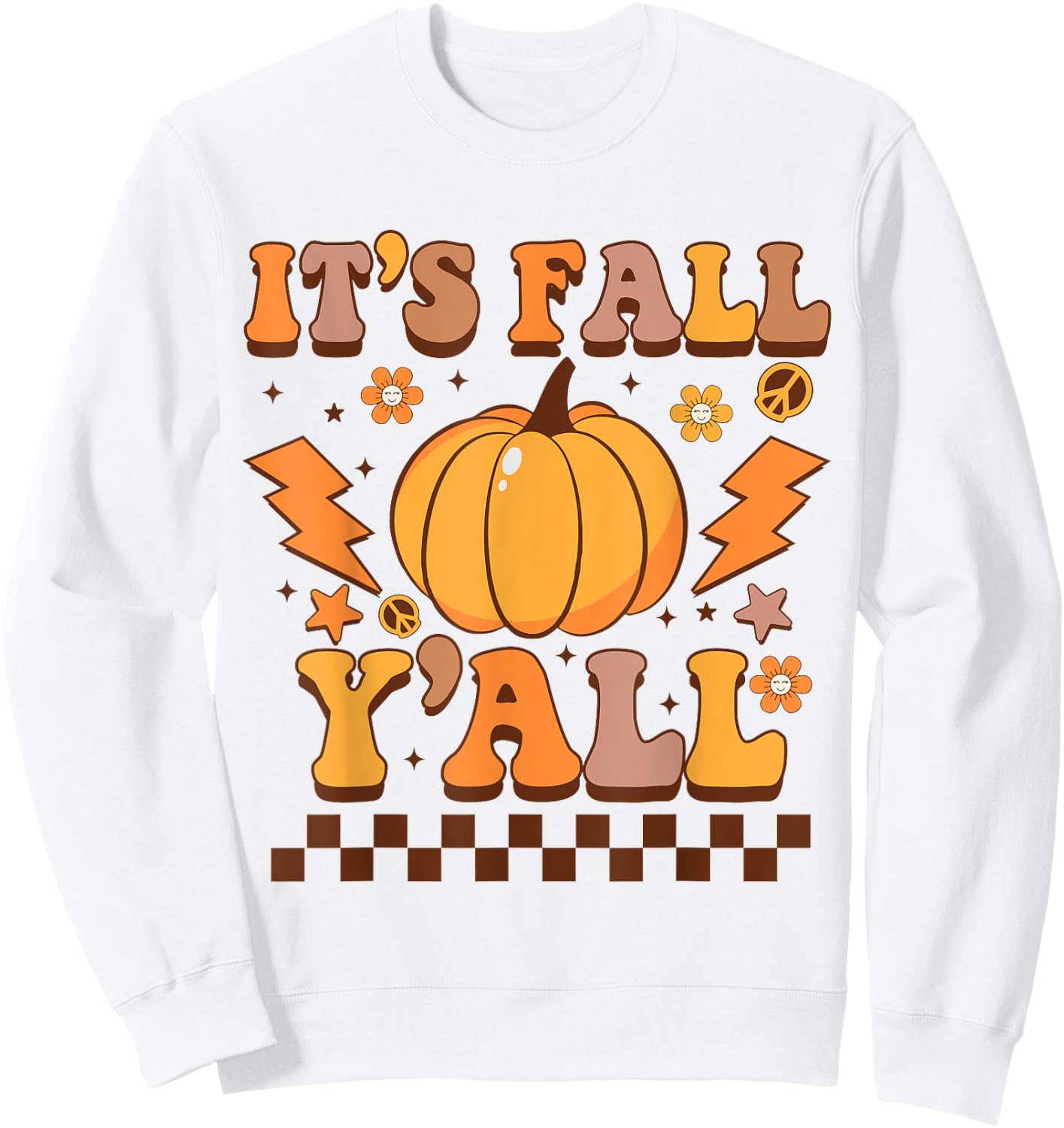 Happy Fall Y’all Pumpkin Groovy Its Fall Yall Women Kids Sweatshirt - Sweatshirt | White