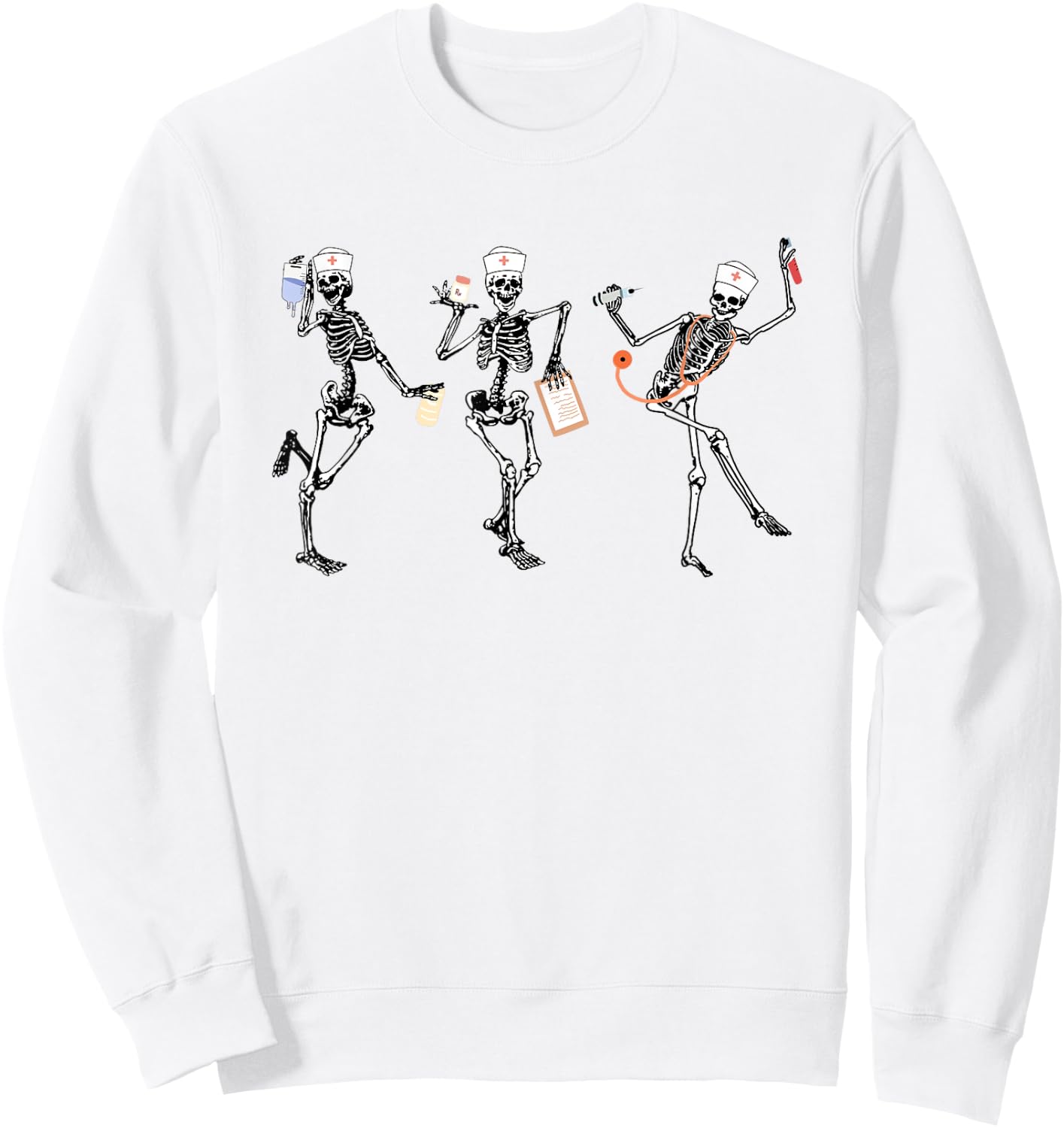 RN Nurse Halloween Dancing Skeleton Autumn Fall Women Sweatshirt - Sweatshirt | White
