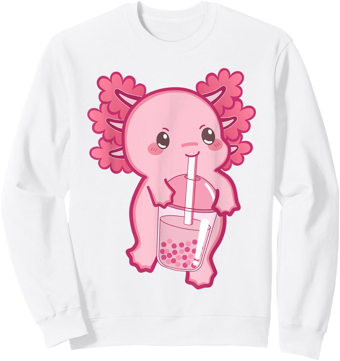 Kawaii Axolotl Boba Bubble Tea Teen Girl Kids Japanese Anime Sweatshirt - Sweatshirt | White