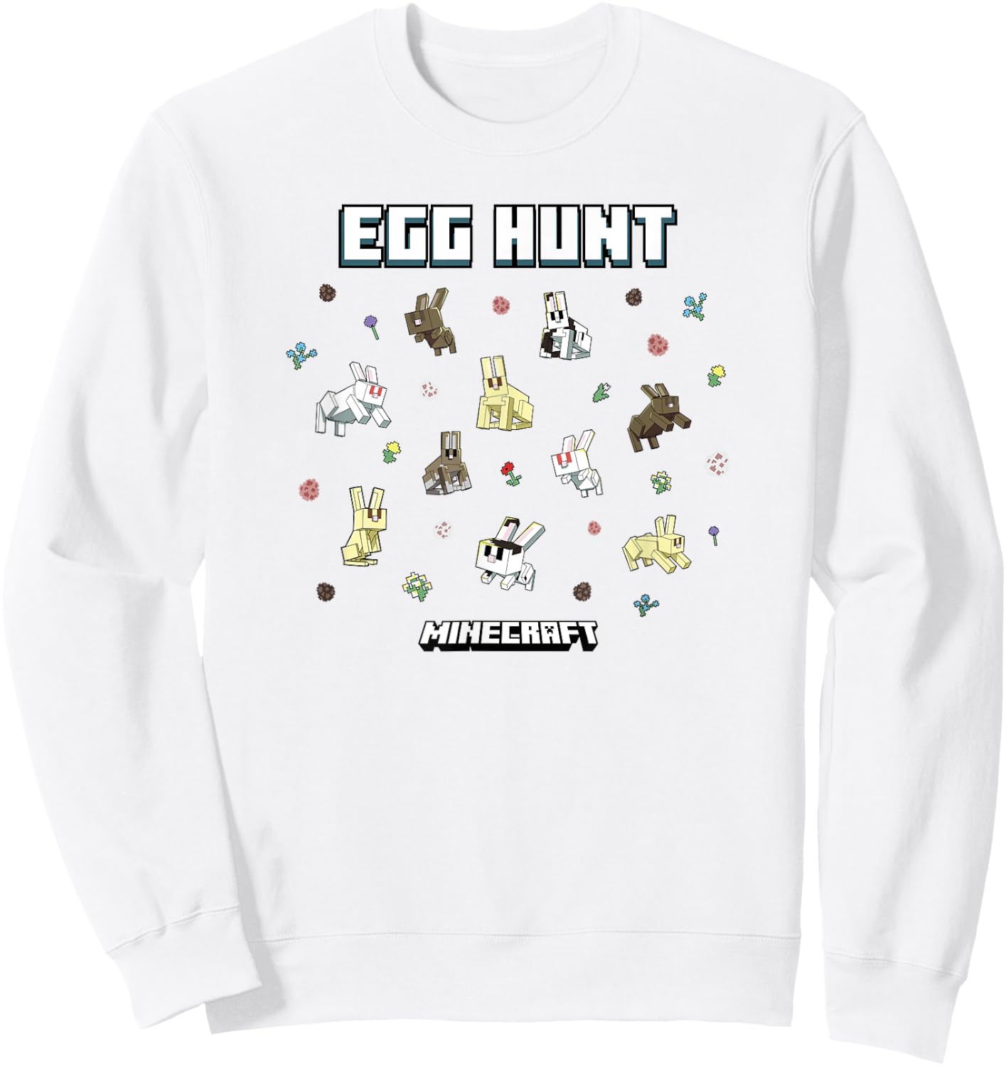 Minecraft Easter Egg Hunt Jumping Rabbits Eggs And Flowers Sweatshirt - Sweatshirt | White