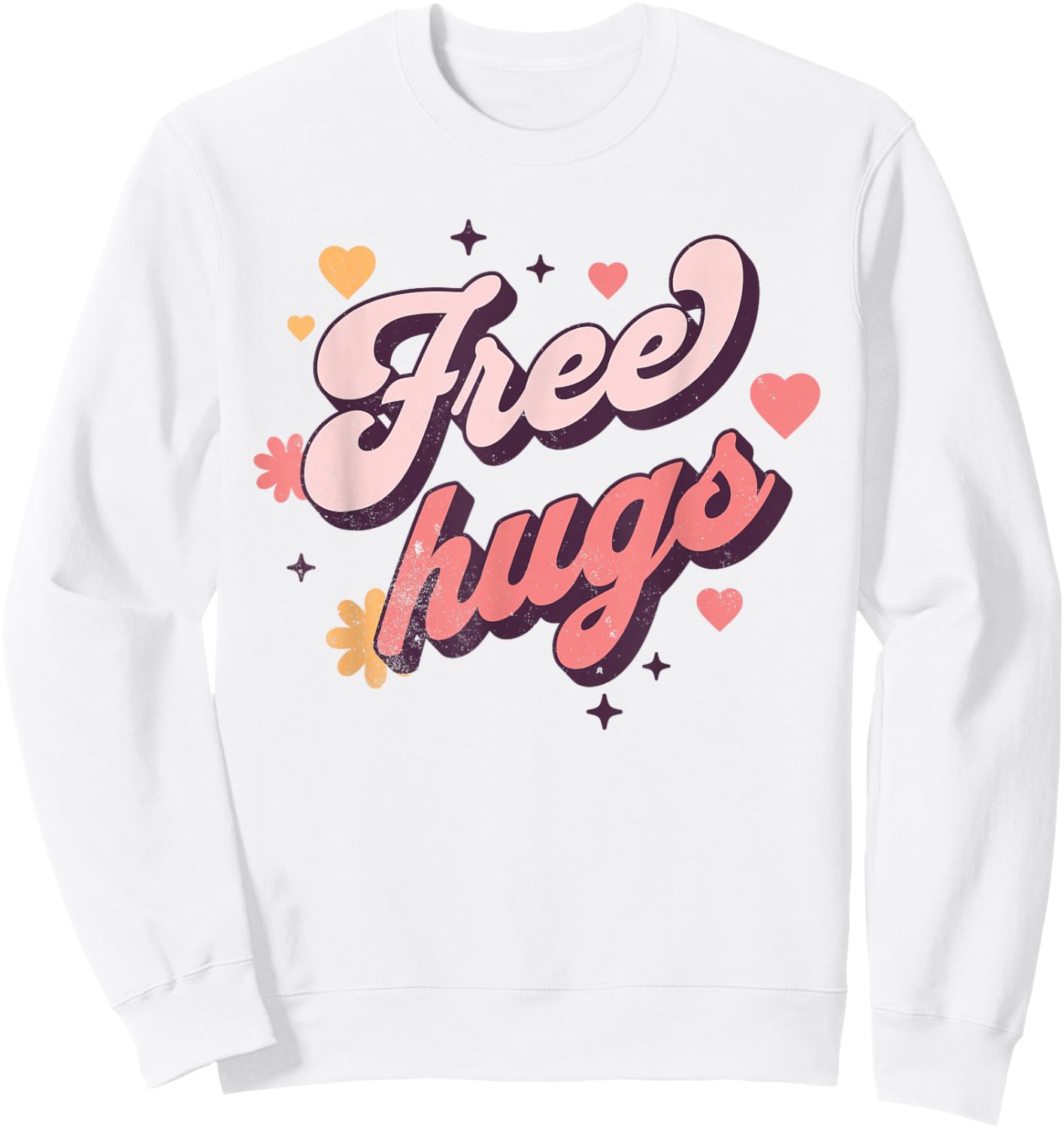 Aesthethic Free hugs Day, Retro Vintage Free Hug Day Hugging Sweatshirt - Sweatshirt | White