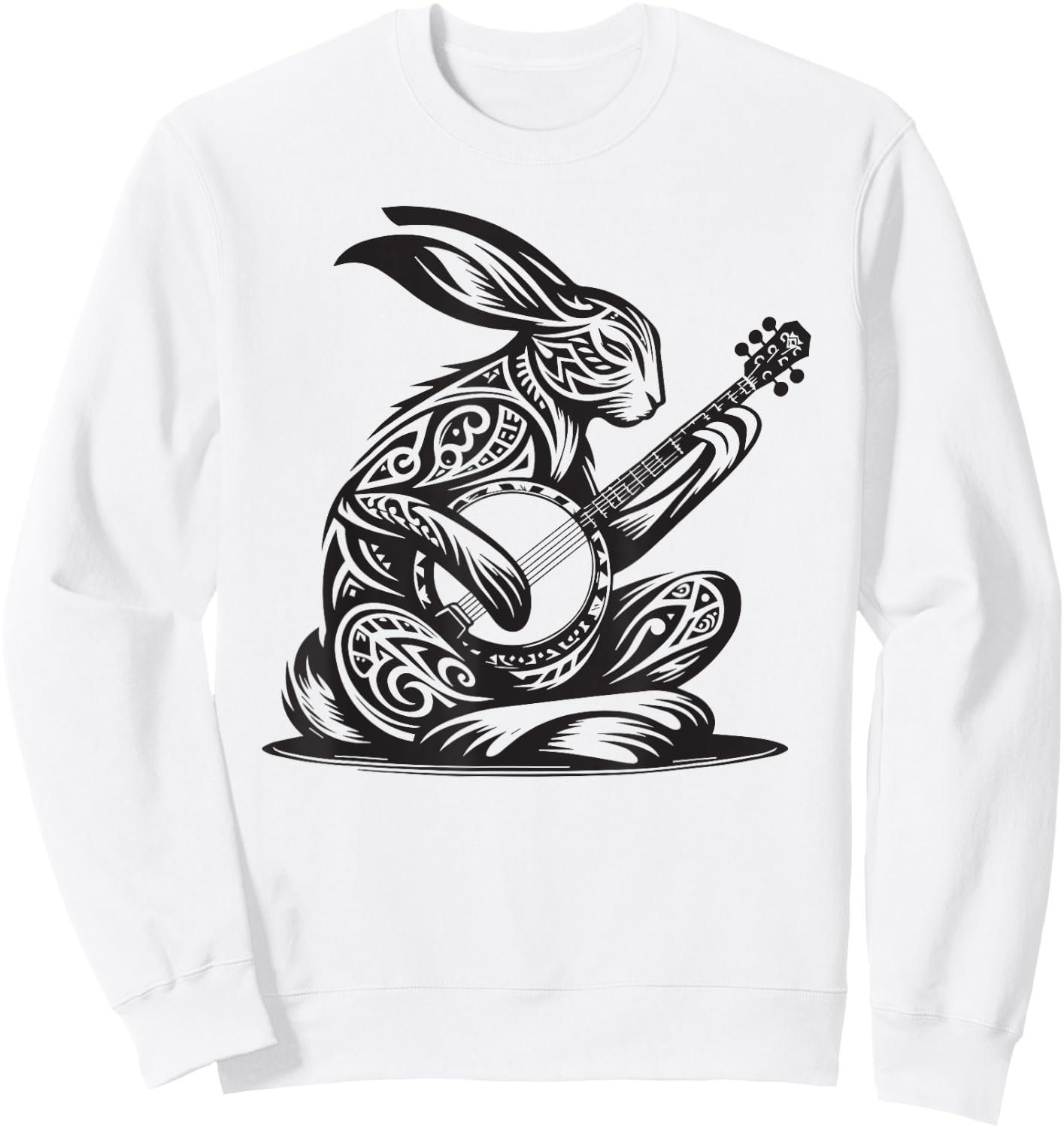 Bunny Rabbit Playing Banjo Tribal Art Music Festival Zen Sweatshirt - Sweatshirt | White