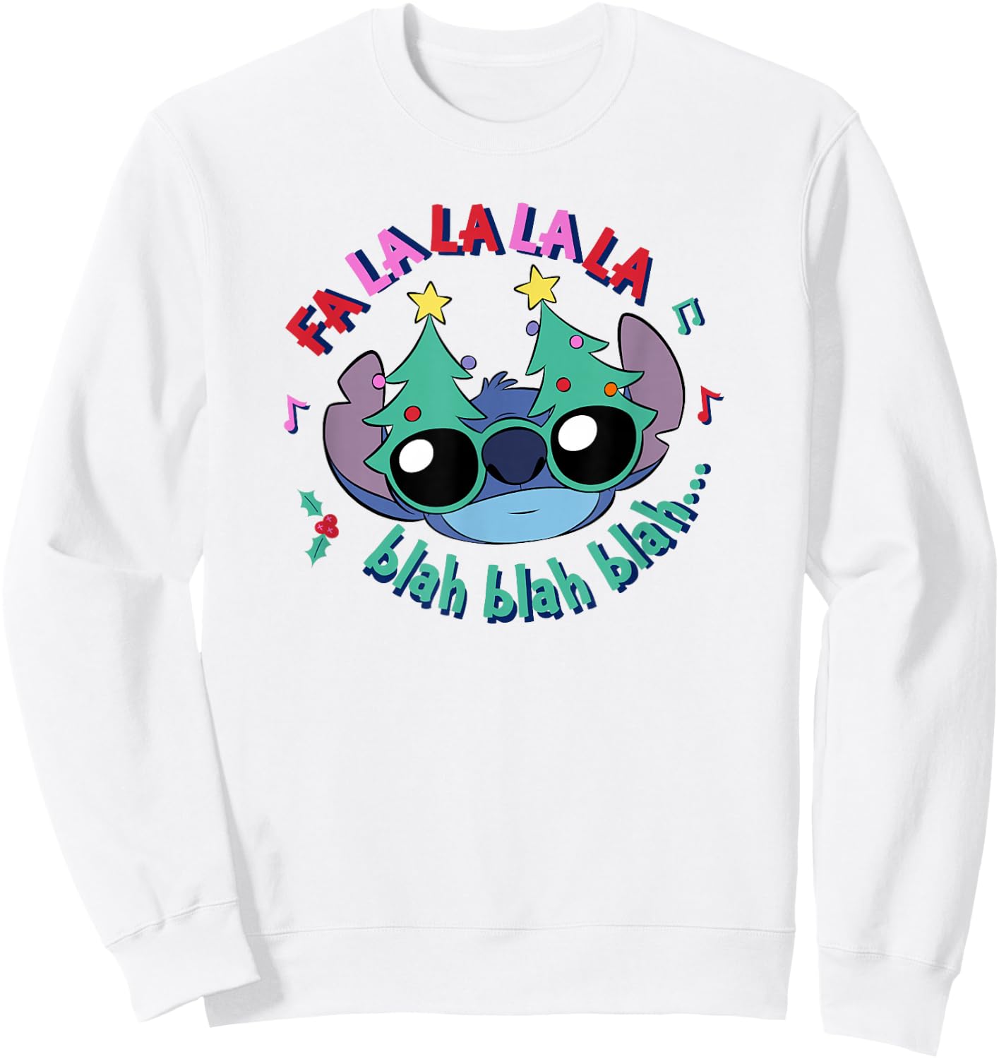 Disney Lilo & Stitch Christmas Fa La Blah Big Face Sweatshirt - Sweatshirt | White