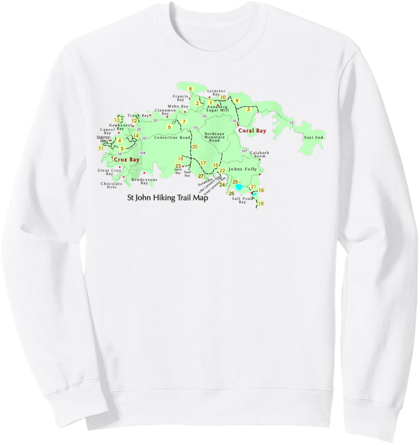 U.S. Virgin Islands Saint John Hiking Trail Map Hiker Gear Sweatshirt - Sweatshirt | White