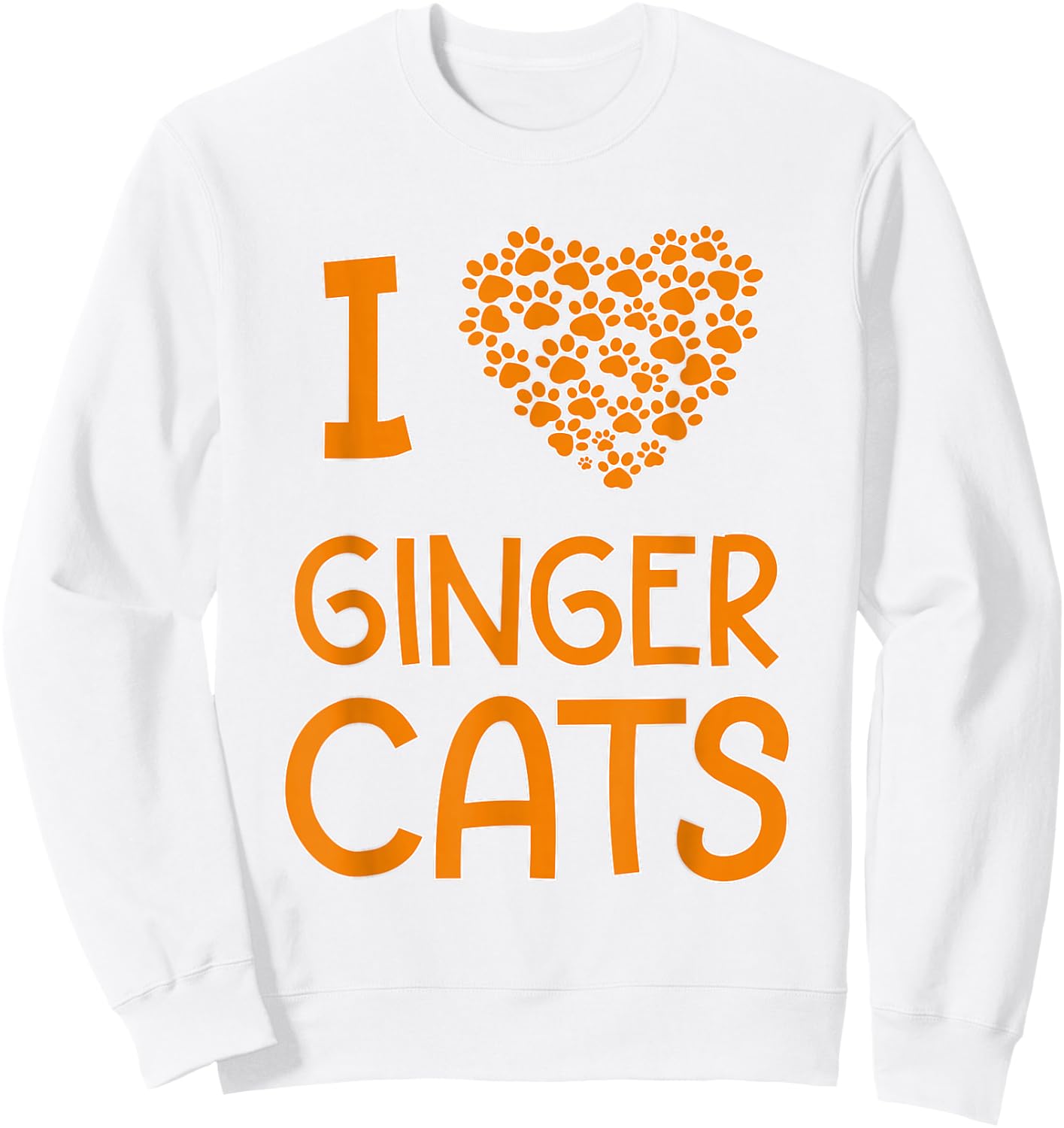 I Love Ginger Cats Cat Lover Paw Print Heart Sweatshirt - Sweatshirt | White