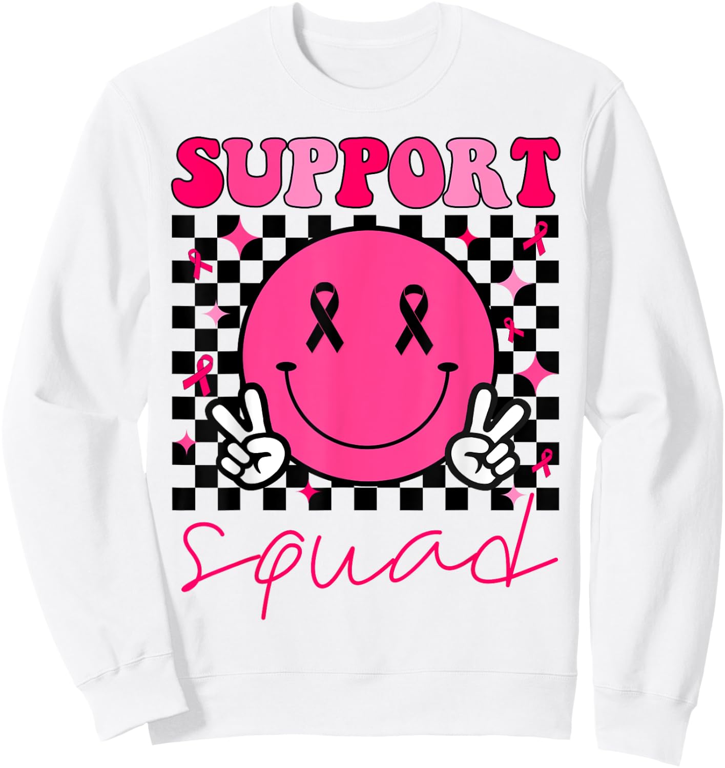 Groovy Breast Cancer Awareness Men Women Kids Support Squad Sweatshirt - Sweatshirt | White