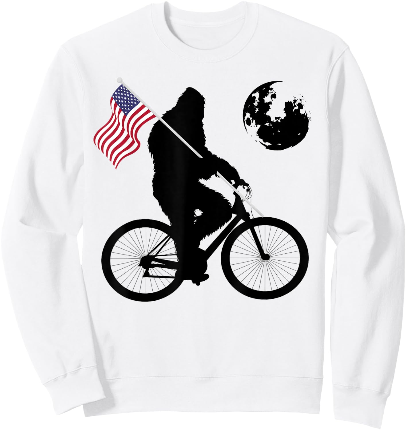 Funny Bigfoot Riding Bike For Bikers Sasquatch American flag Women Kids Men Sweatshirt - Sweatshirt | White