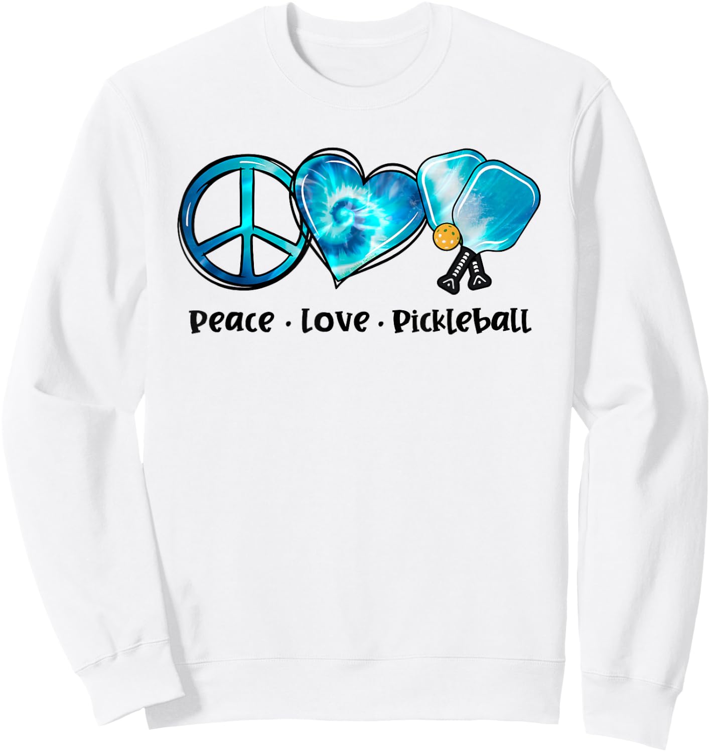 Blue Tie Dye Peace Love Pickleball Lovers Cute Pickleball Sweatshirt - Sweatshirt | White