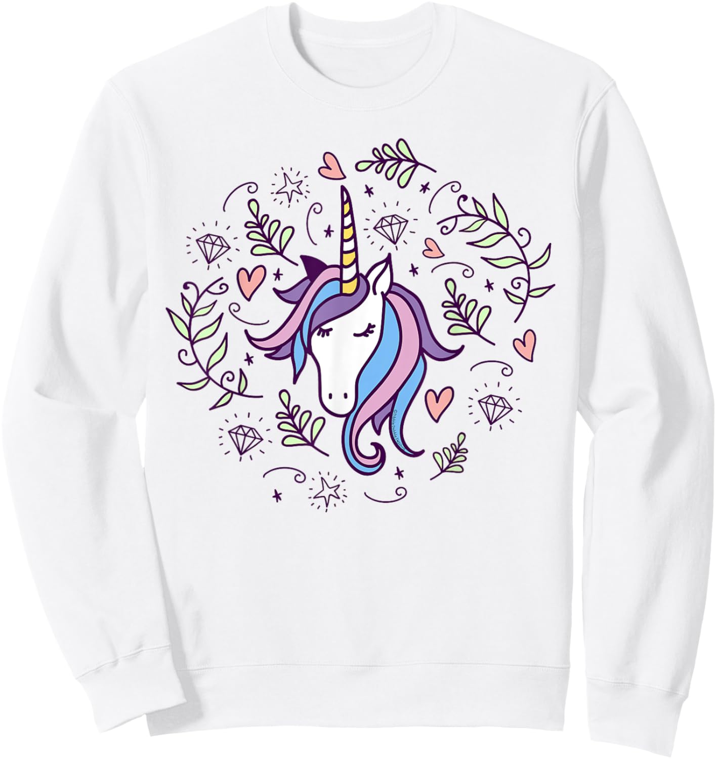 Unicorn with Pink Hearts and Diamonds Magical Unicorn Sweatshirt - Sweatshirt | White