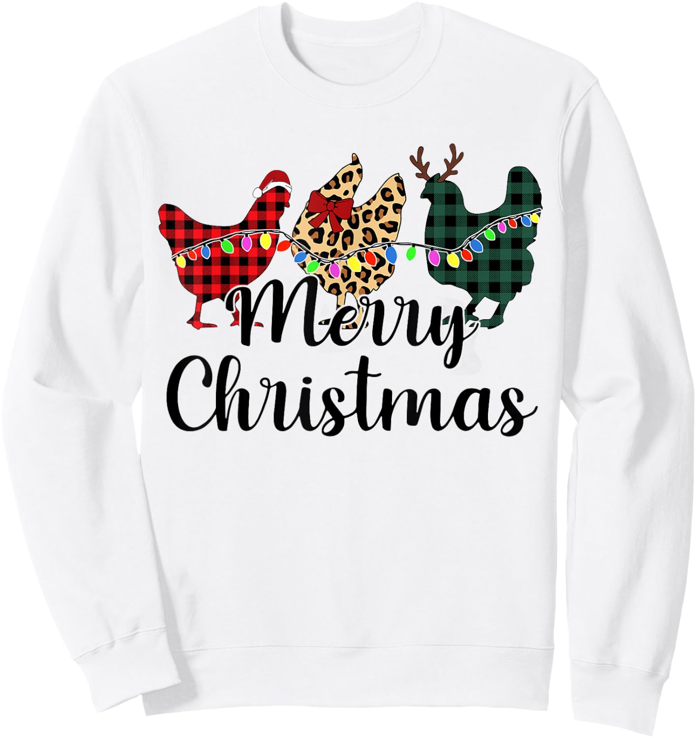 Buffalo Plaid Chickmas Merry Christmas Chicken Lover Xmas Sweatshirt - Sweatshirt | White