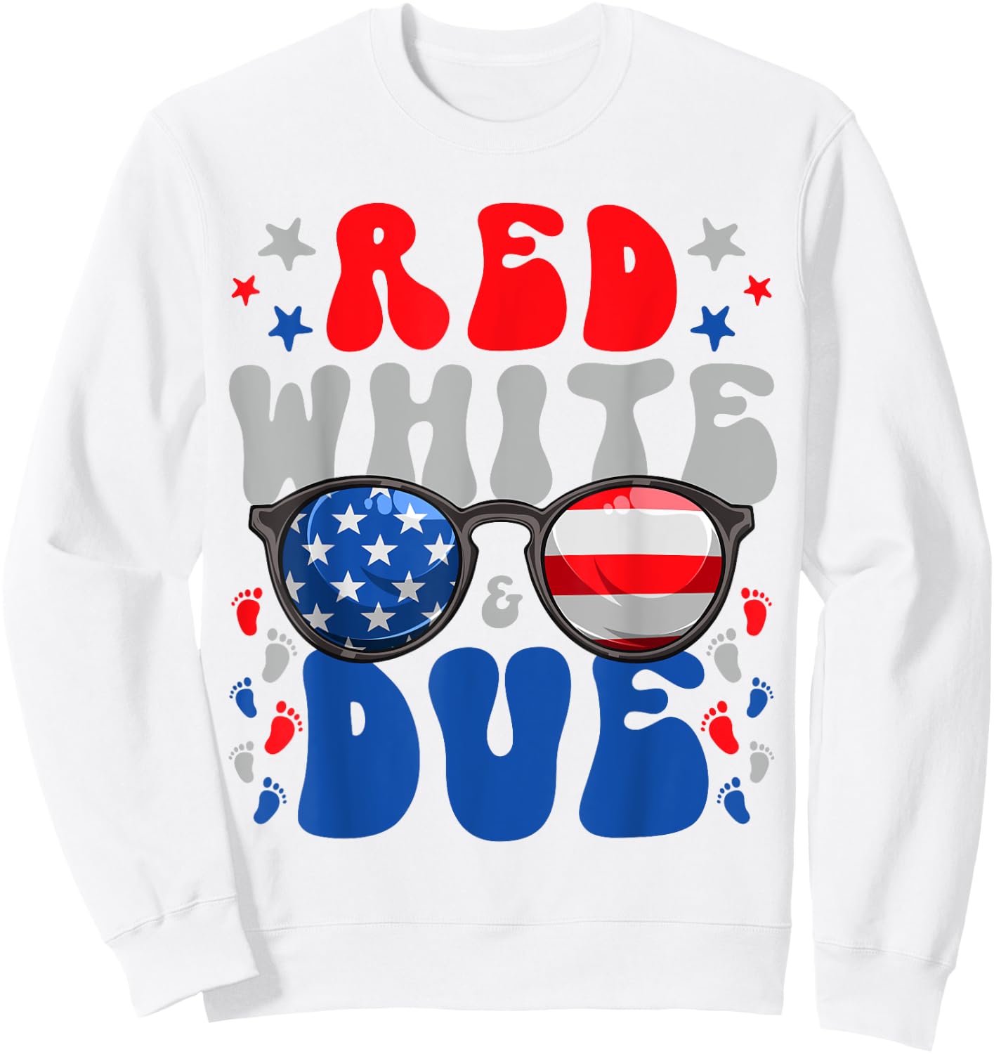 4th of July Pregnancy Dress Red White And Due Baby Reveal Women Men Sweatshirt - Sweatshirt | White