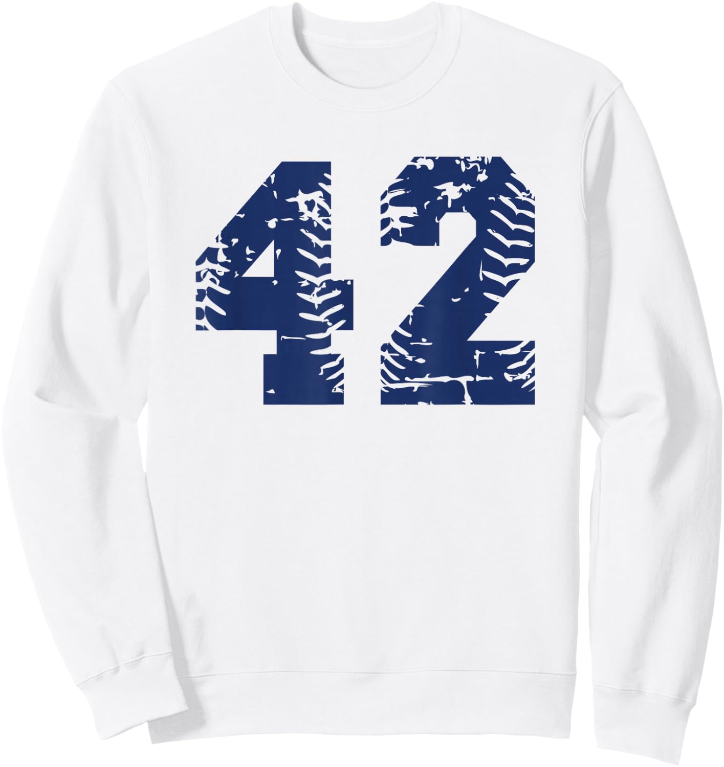 Number #42 Baseball Softball Blue Vintage Varsity Number Sweatshirt - Sweatshirt | White