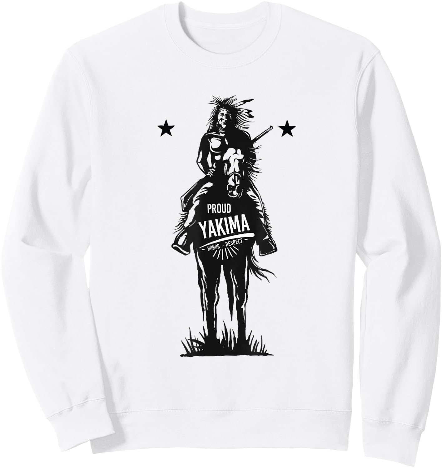 Yakima American Indian Tribe Proud Warrior on Horse Sweatshirt - Sweatshirt | White