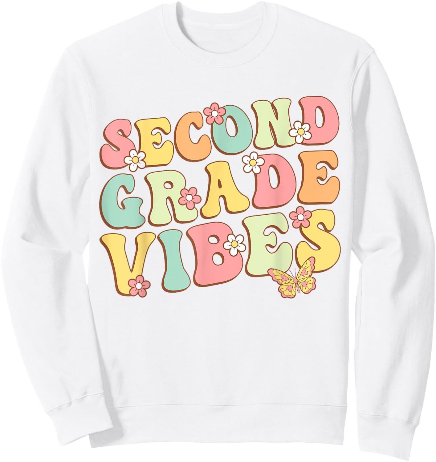 Second Grade Vibes Hello Team 2nd Grade Teacher Kids Retro Sweatshirt - Sweatshirt | White